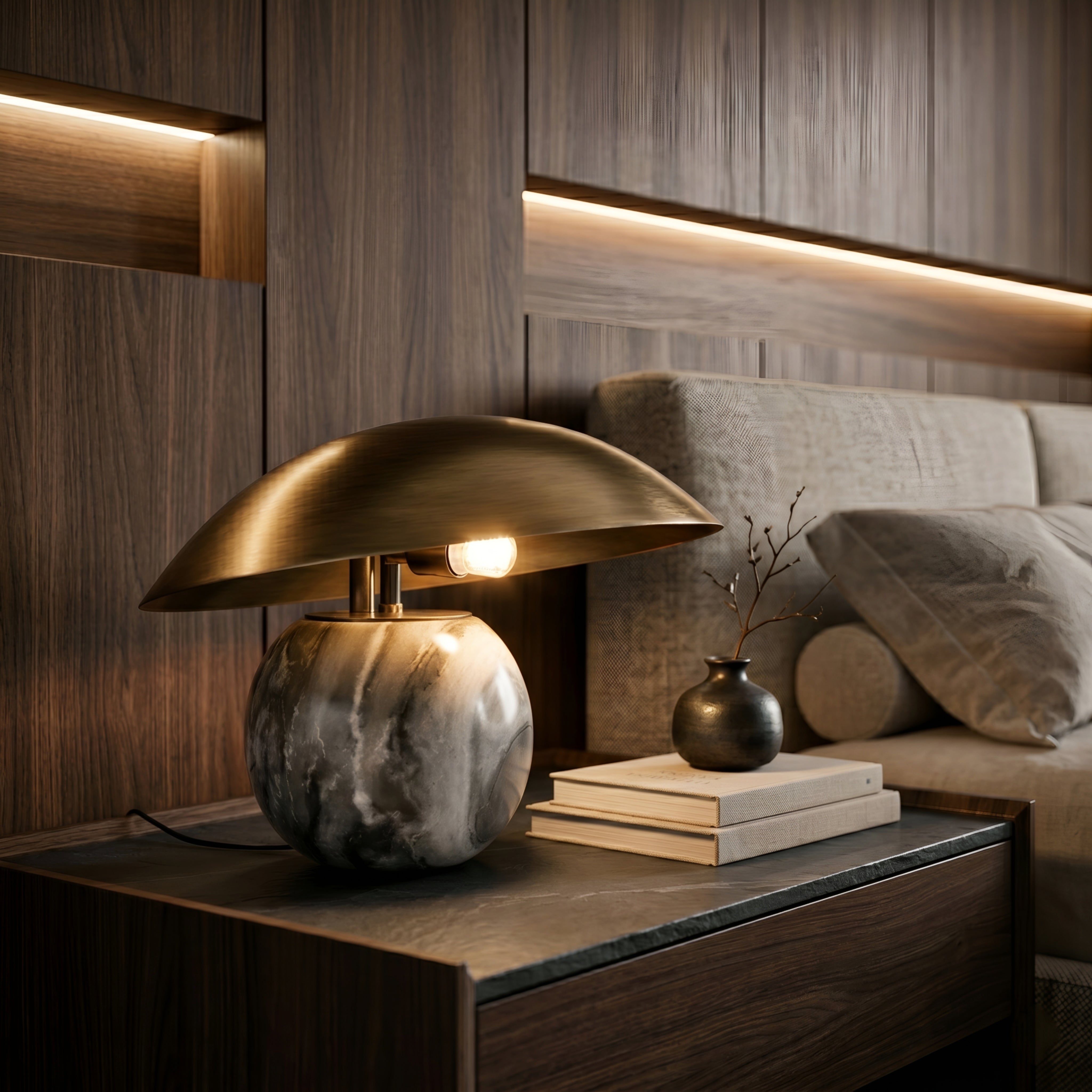 Orbello Marble Dome Table Lamp – Modern Decorative Living Room Bedroom Brass Accent Lighting