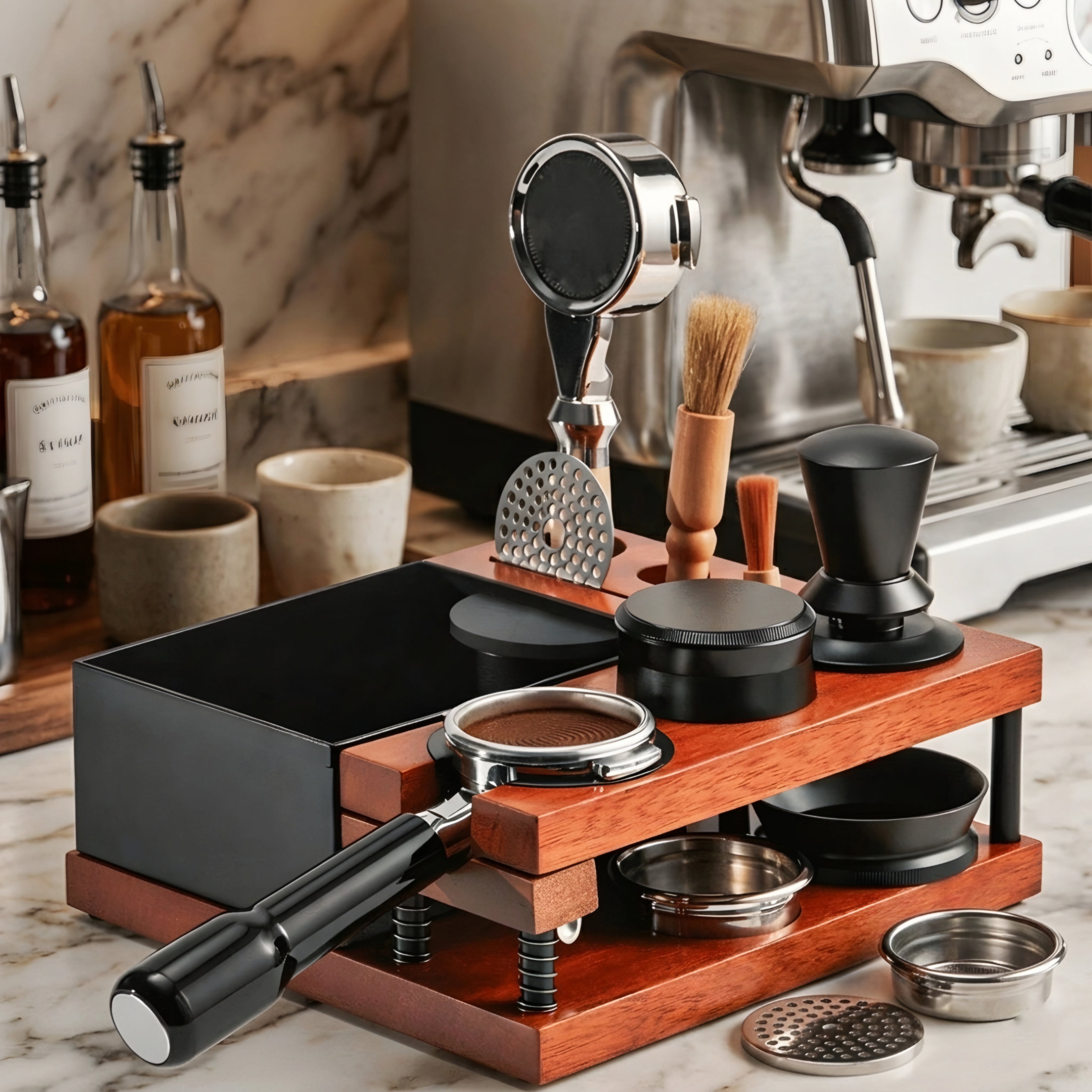 Baristone Organizer Station – Coffee Espresso Tool Holder Wood Barista Accessories Storage Rack