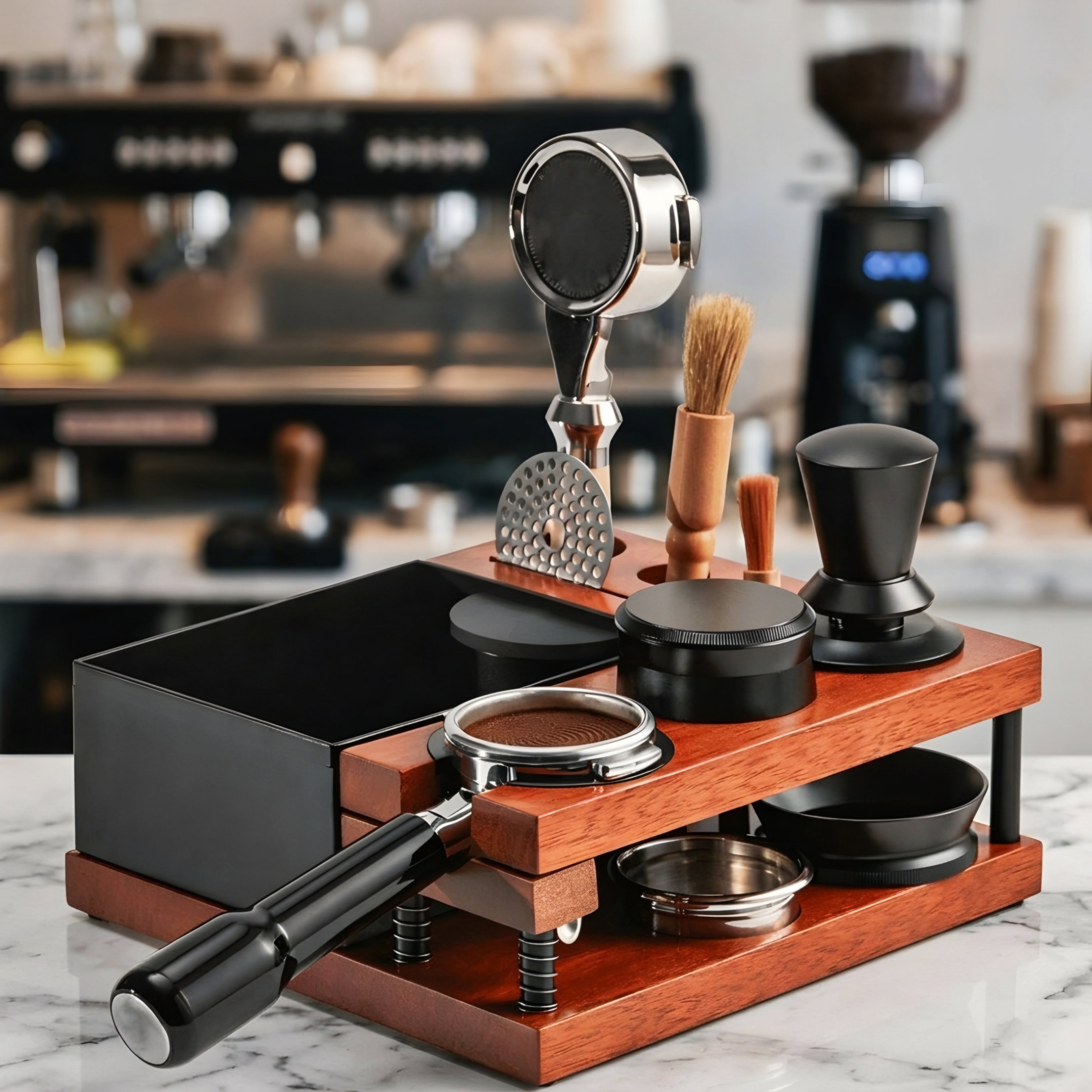 Baristone Organizer Station – Coffee Espresso Tool Holder Wood Barista Accessories Storage Rack