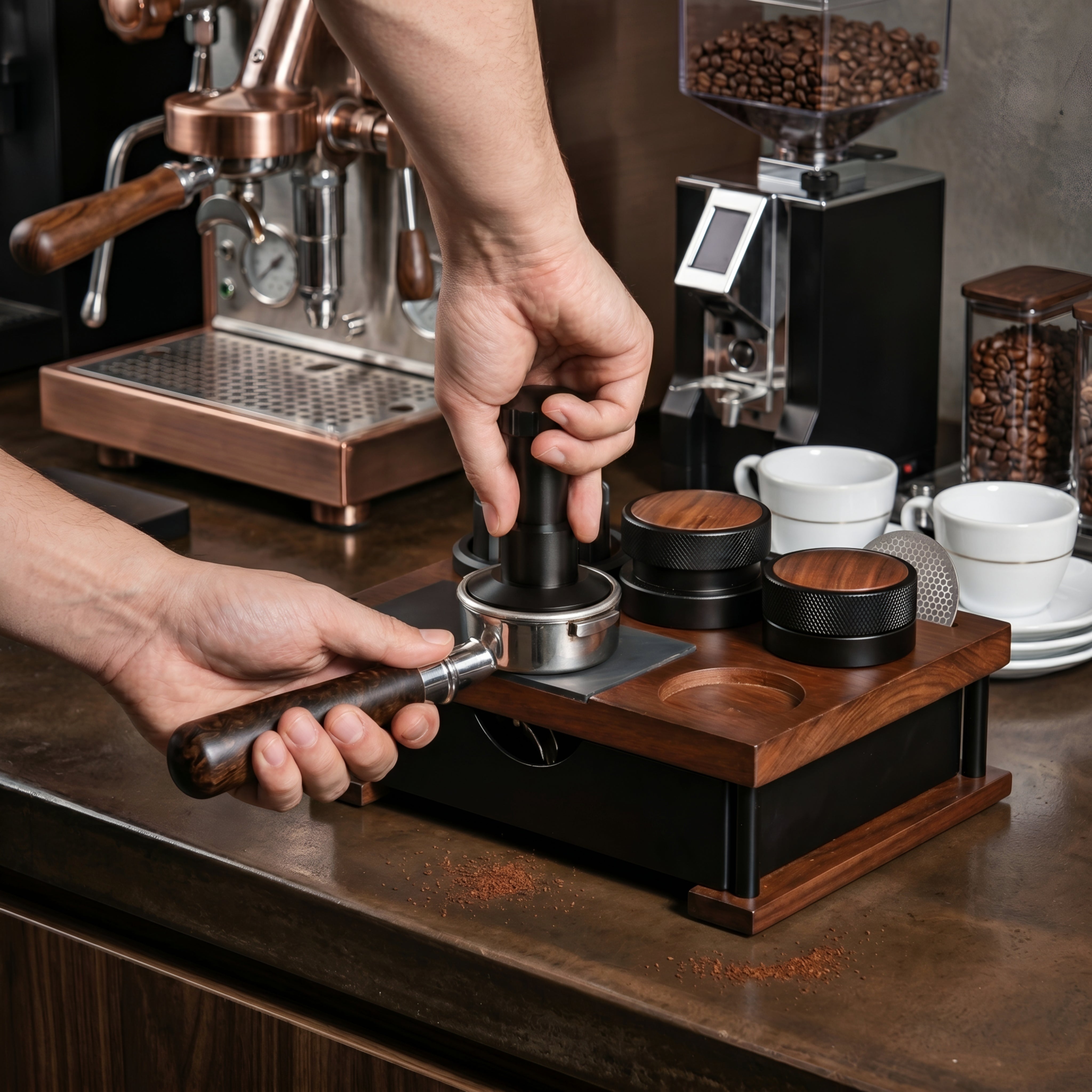 Baristone Organizer Station – Coffee Espresso Tool Holder Wood Barista Accessories Storage Rack