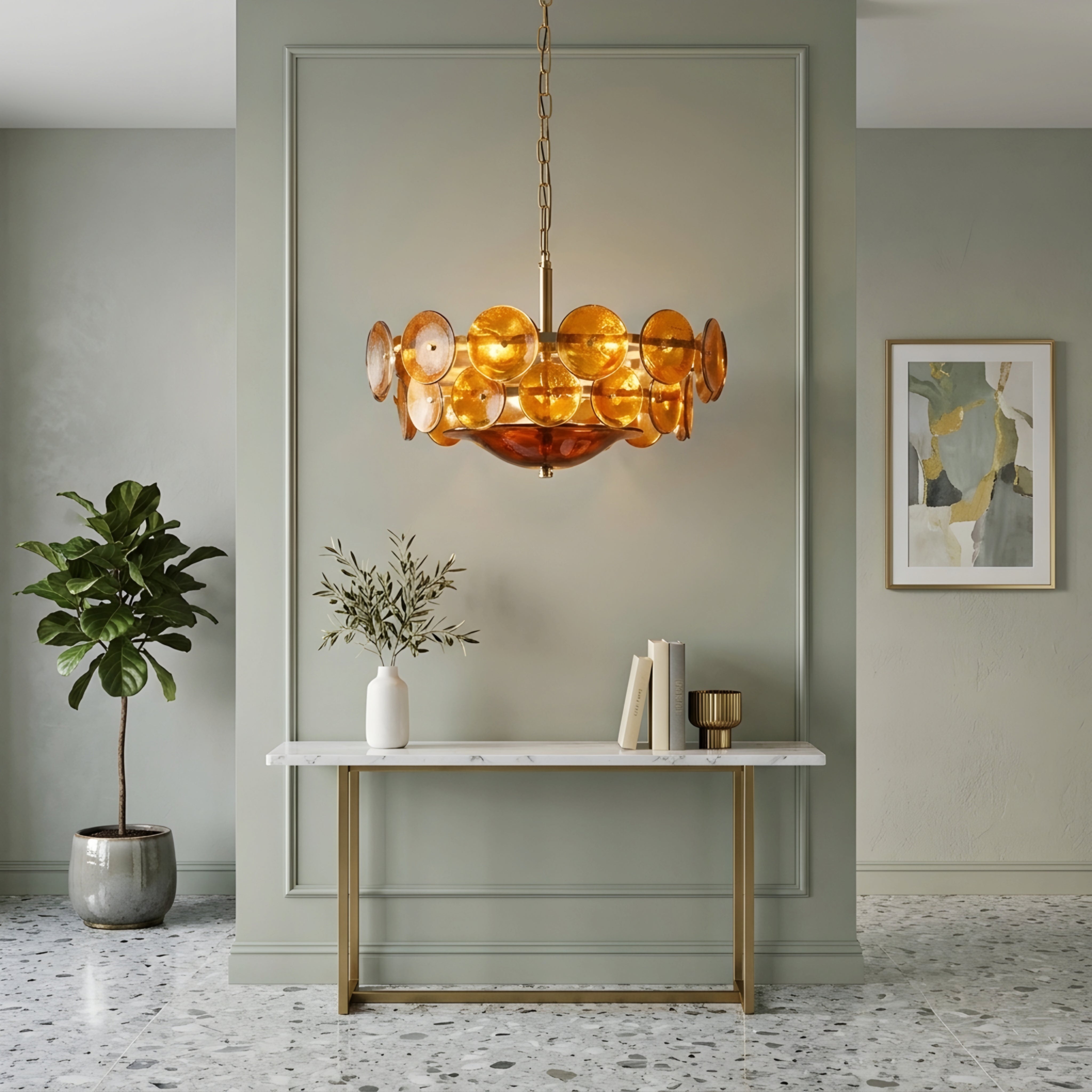 Velari Disc Chandelier – Amber Glass Pendant Light Dining Room Living Room Modern Decorative Lighting