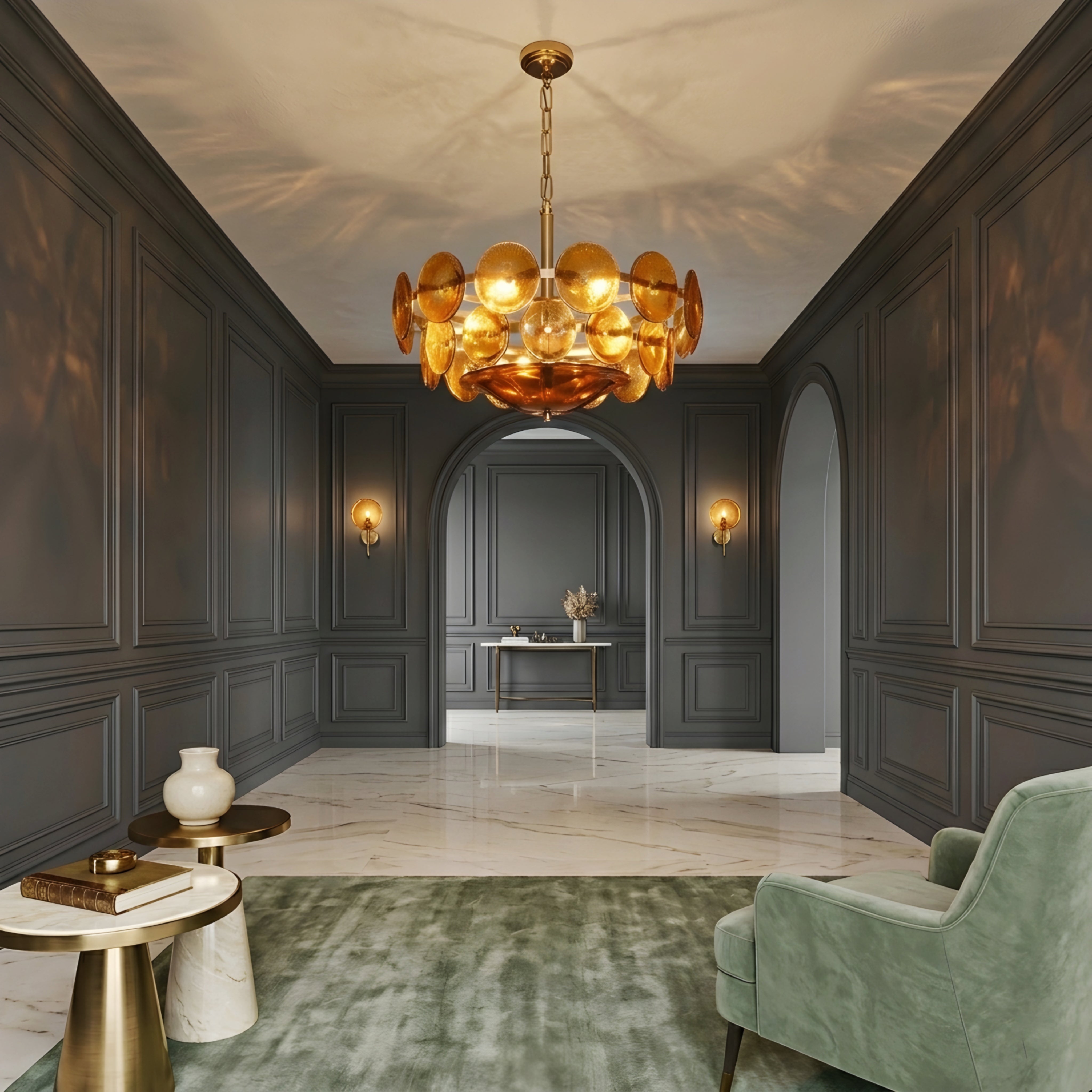 Velari Disc Chandelier – Amber Glass Pendant Light Dining Room Living Room Modern Decorative Lighting