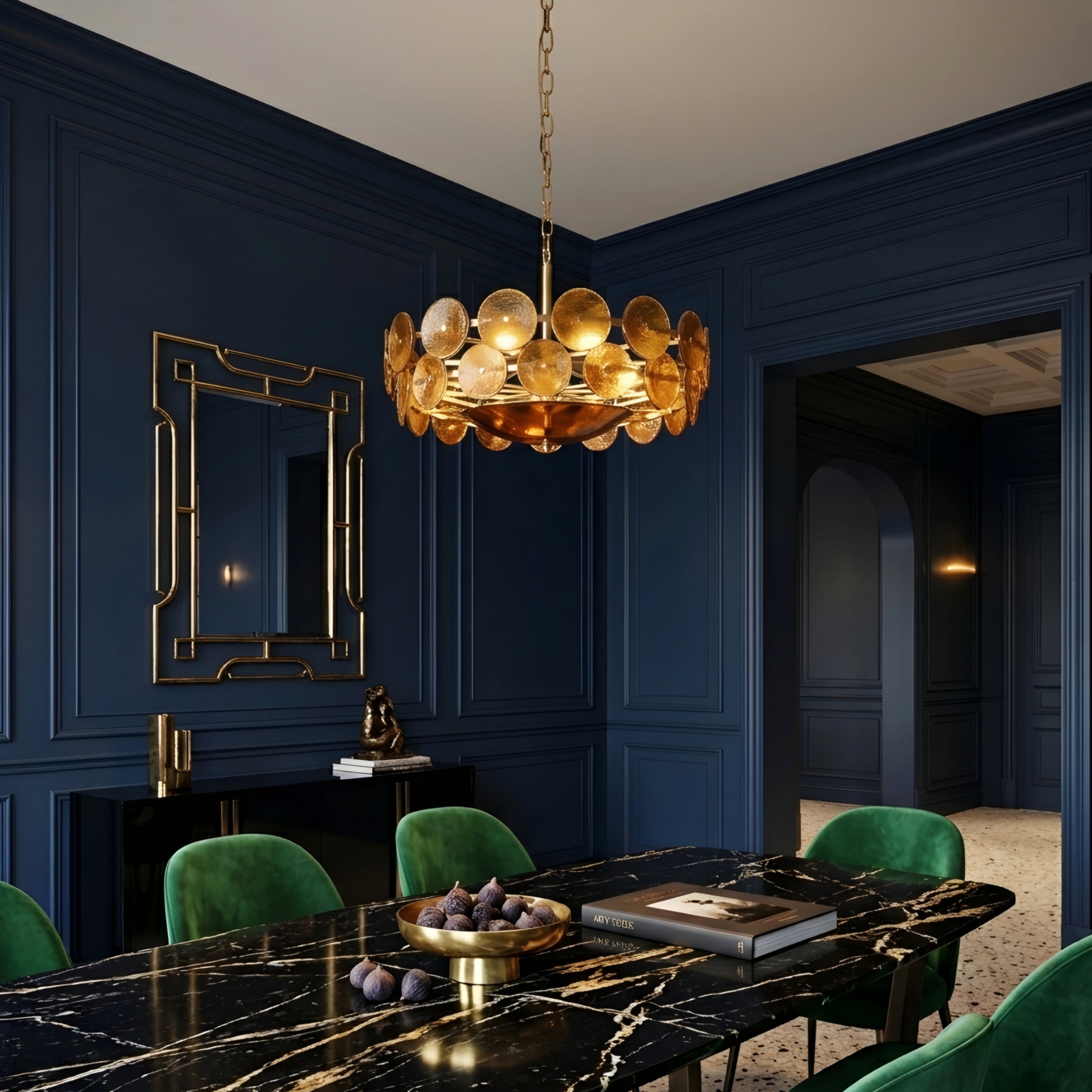 Velari Disc Chandelier – Amber Glass Pendant Light Dining Room Living Room Modern Decorative Lighting