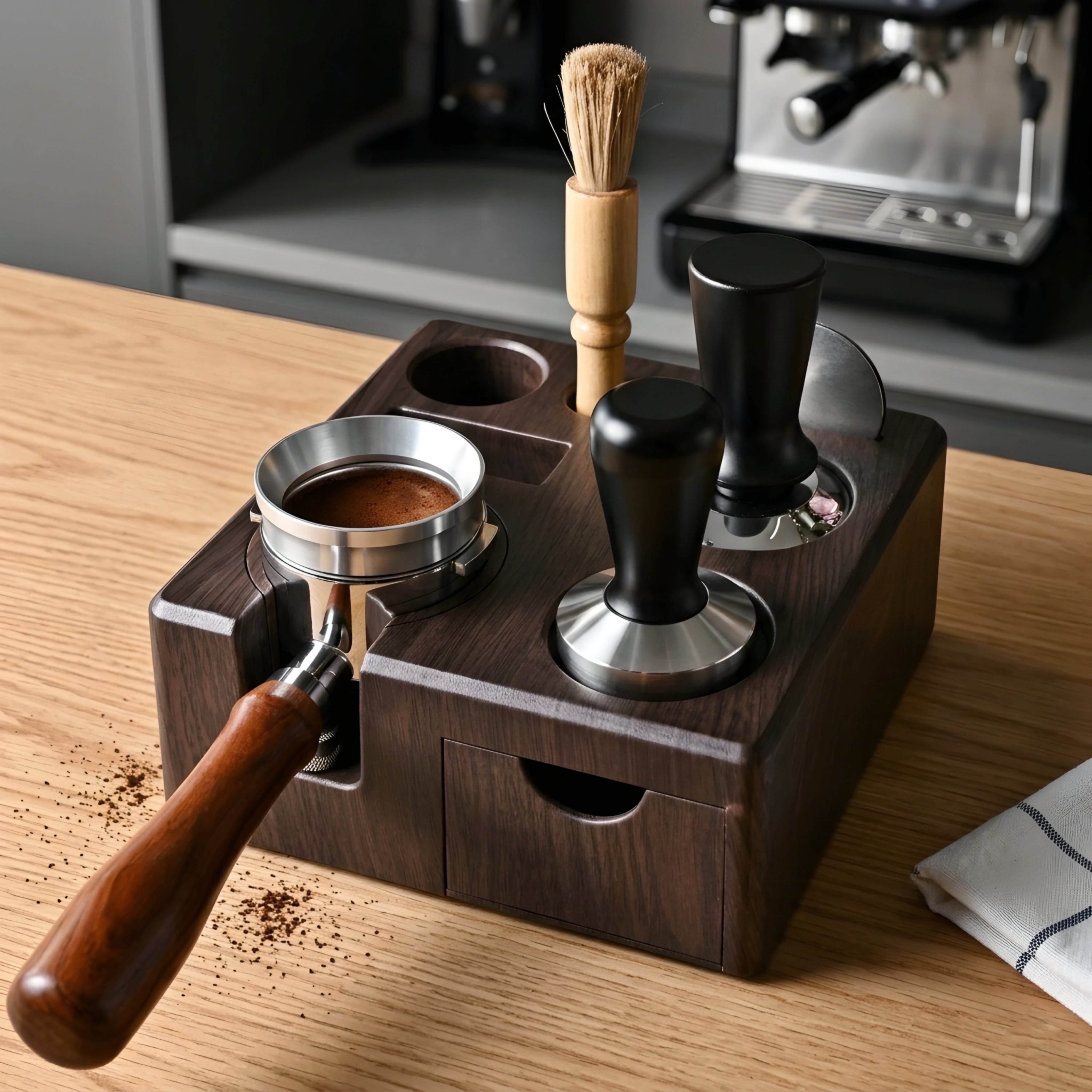 Quadro Espresso Organizer Station – Barista Tool Holder Tamper Tamp Stand Coffee Accessory Storage