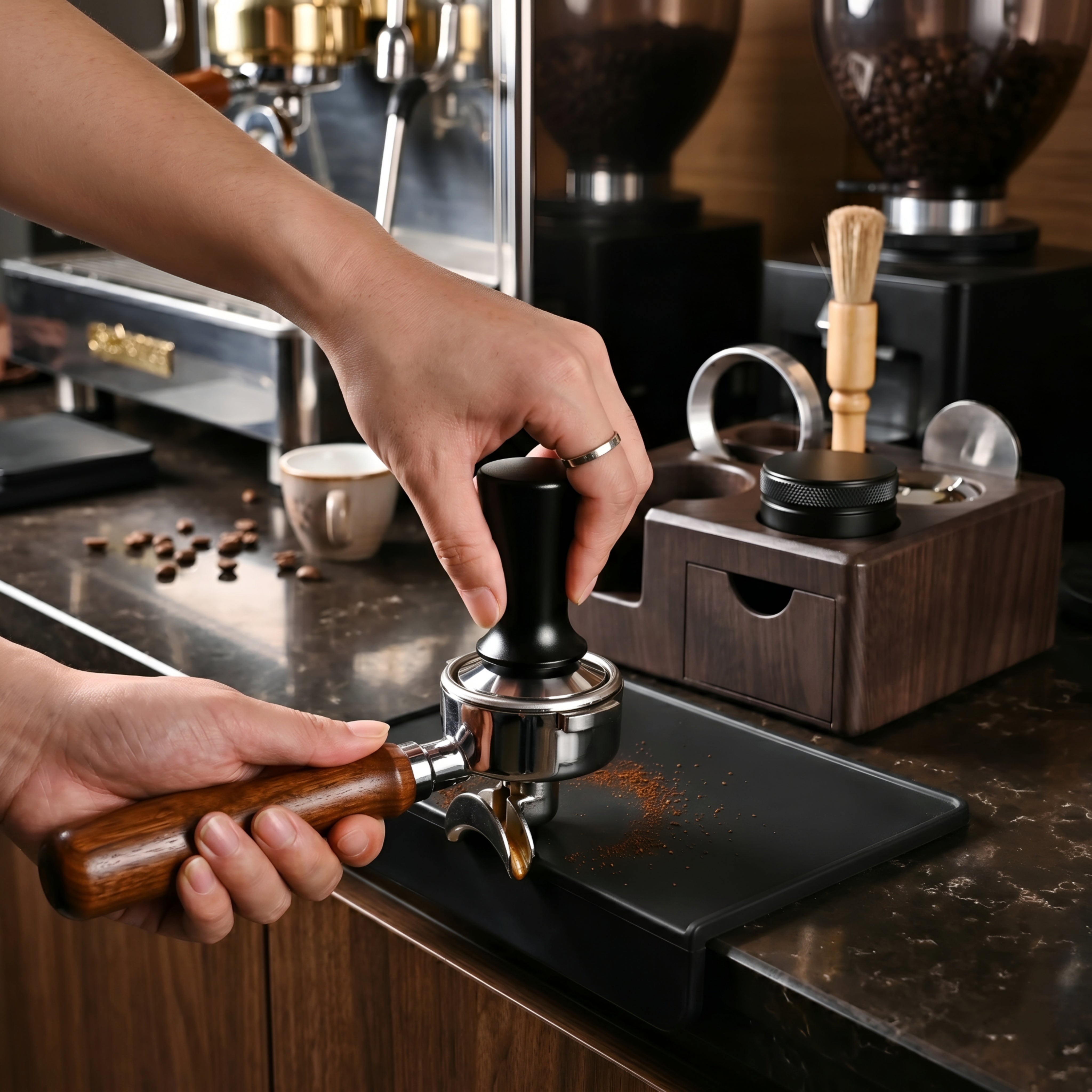 Quadro Espresso Organizer Station – Barista Tool Holder Tamper Tamp Stand Coffee Accessory Storage