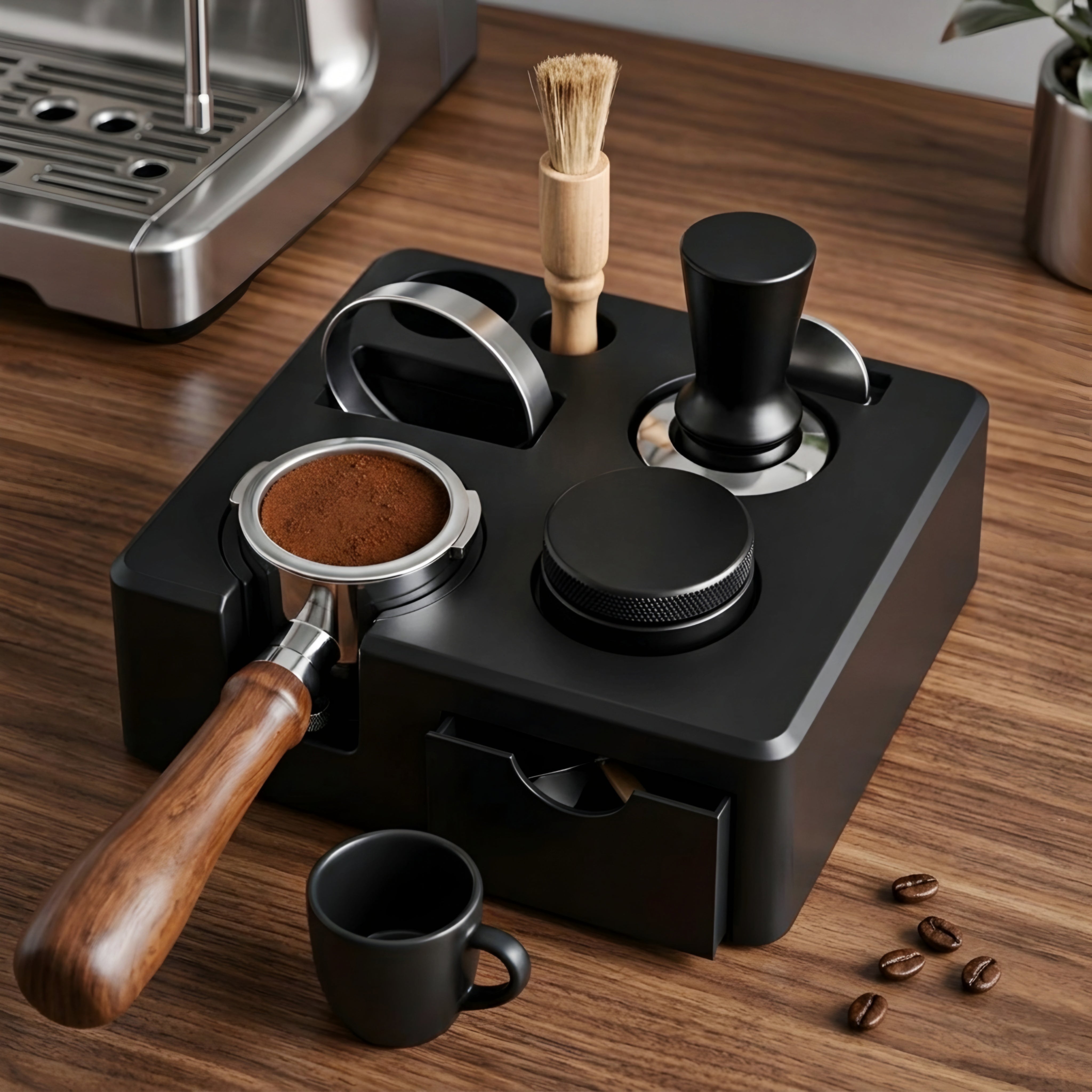 Quadro Espresso Organizer Station – Barista Tool Holder Tamper Tamp Stand Coffee Accessory Storage