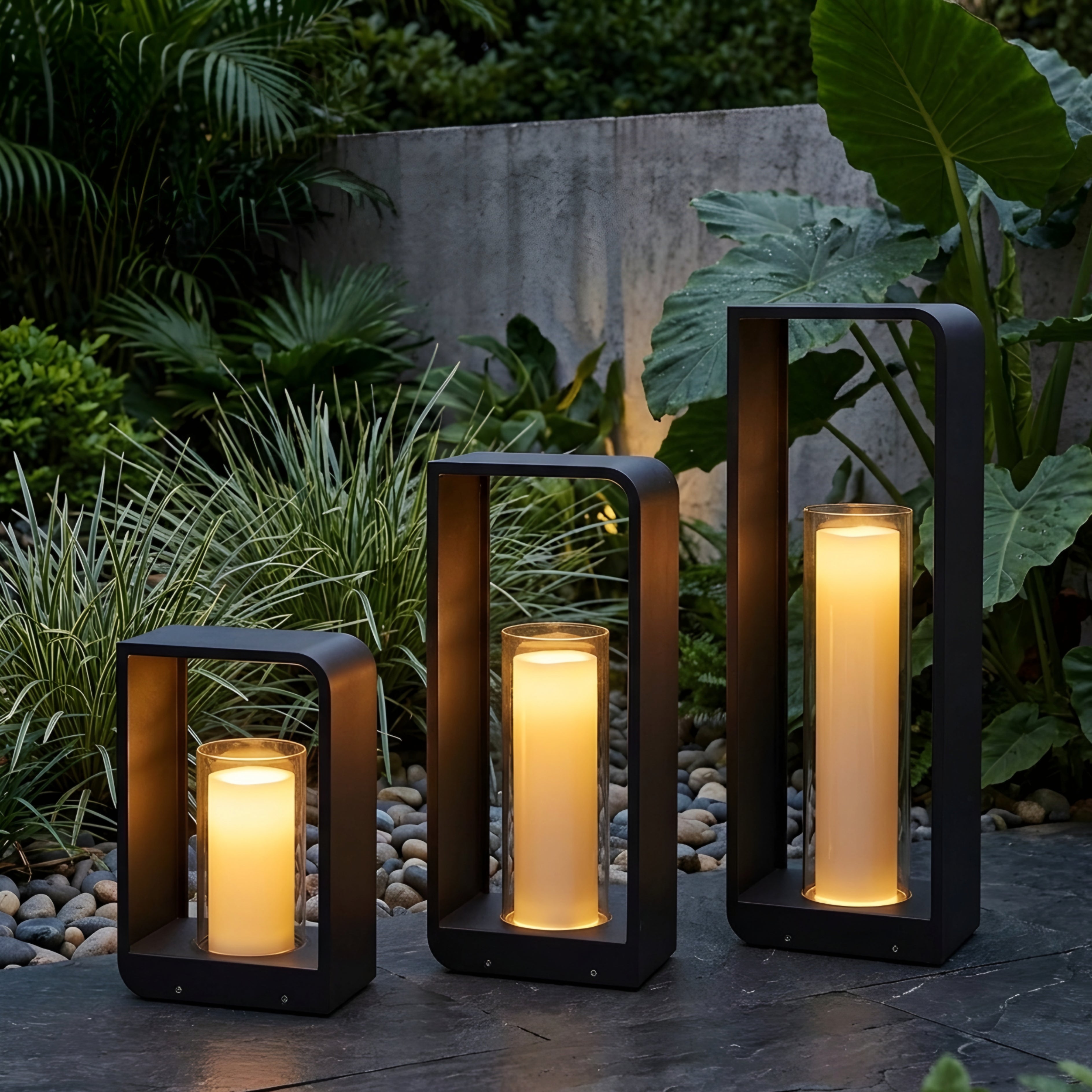Thomler Frame Outdoor Lantern – LED Black Aluminum Patio Pathway Decorative Lighting Fixture