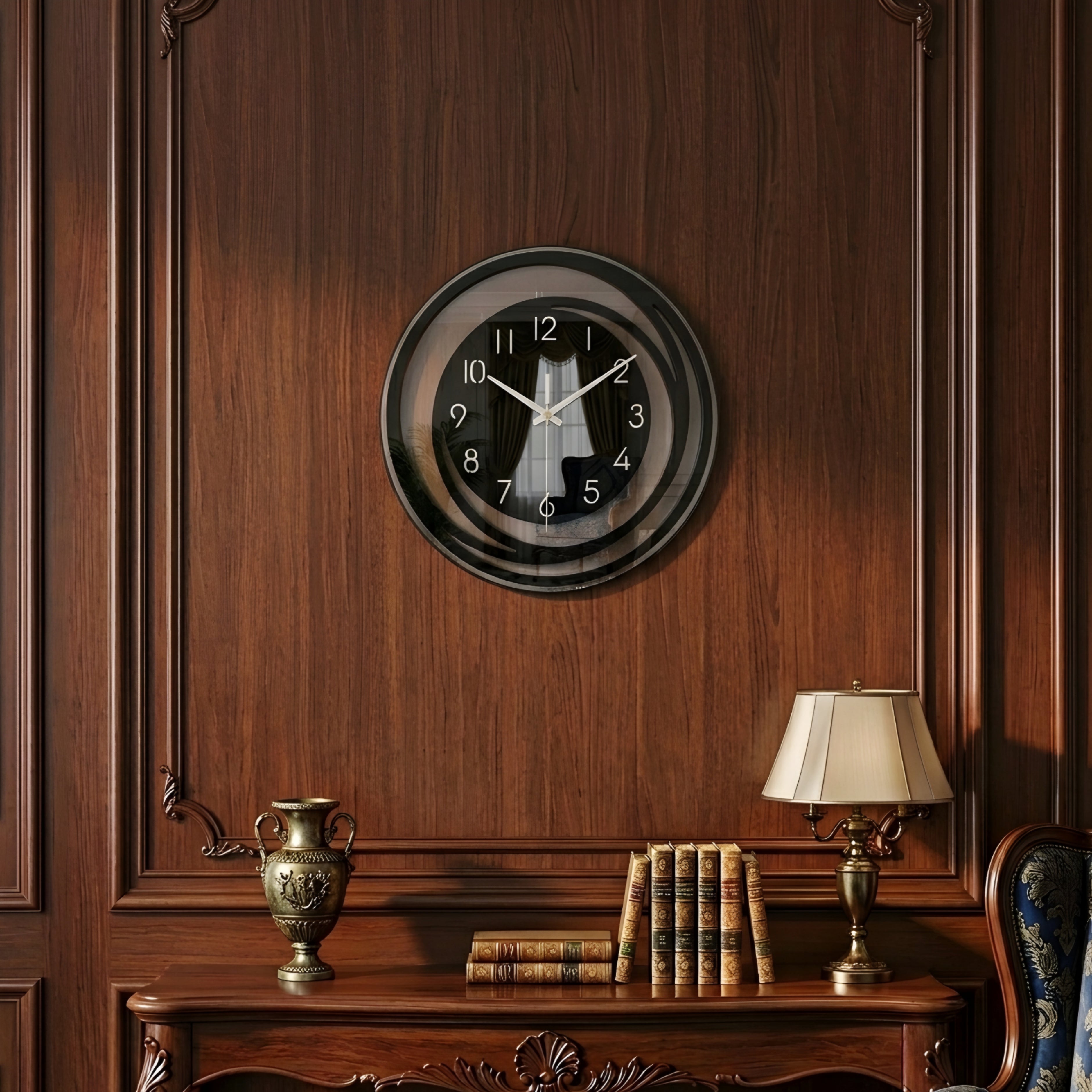 Helion Orbit Wall Clock – Modern Black White Round Decorative Living Room Bedroom Silent Quartz