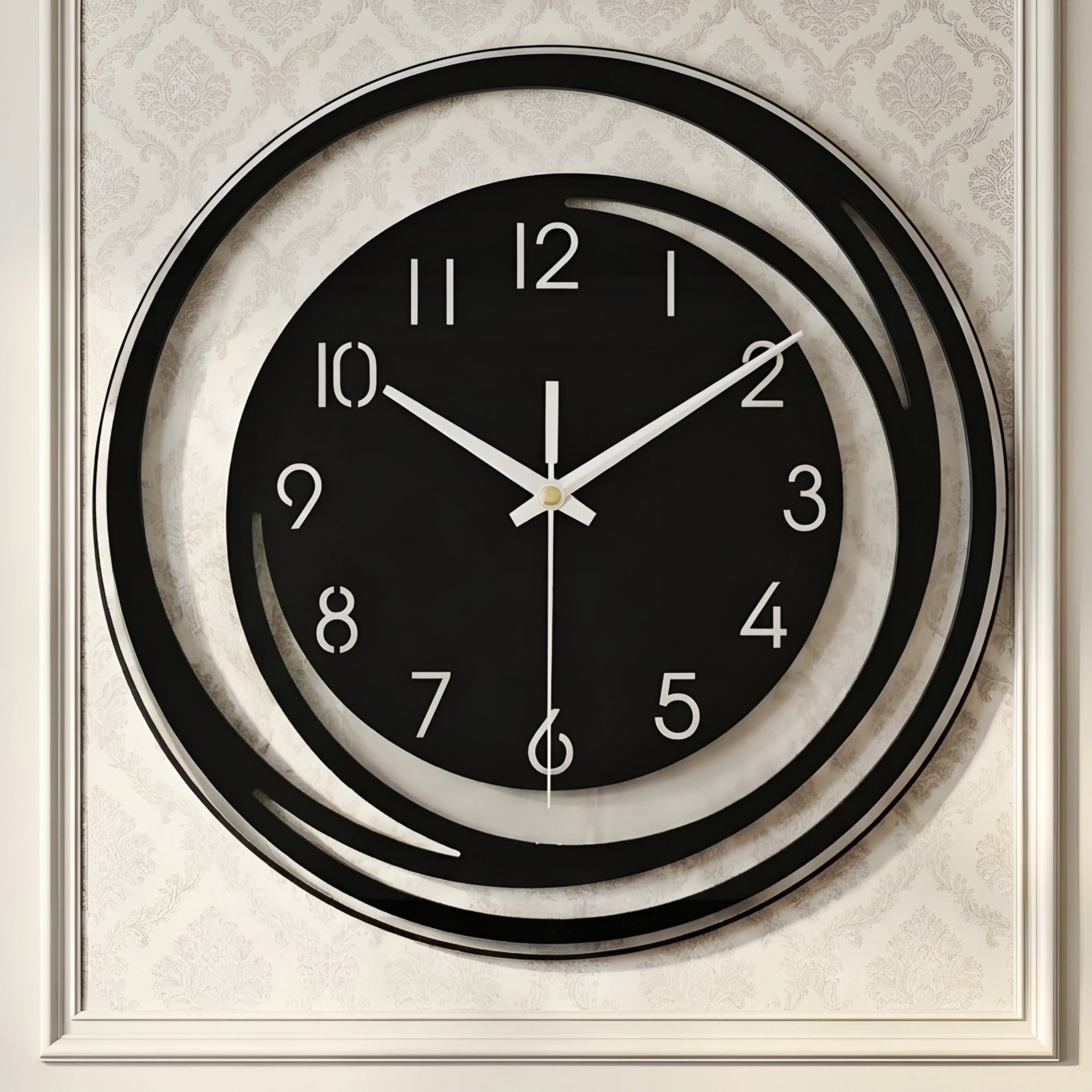 Helion Orbit Wall Clock – Modern Black White Round Decorative Living Room Bedroom Silent Quartz
