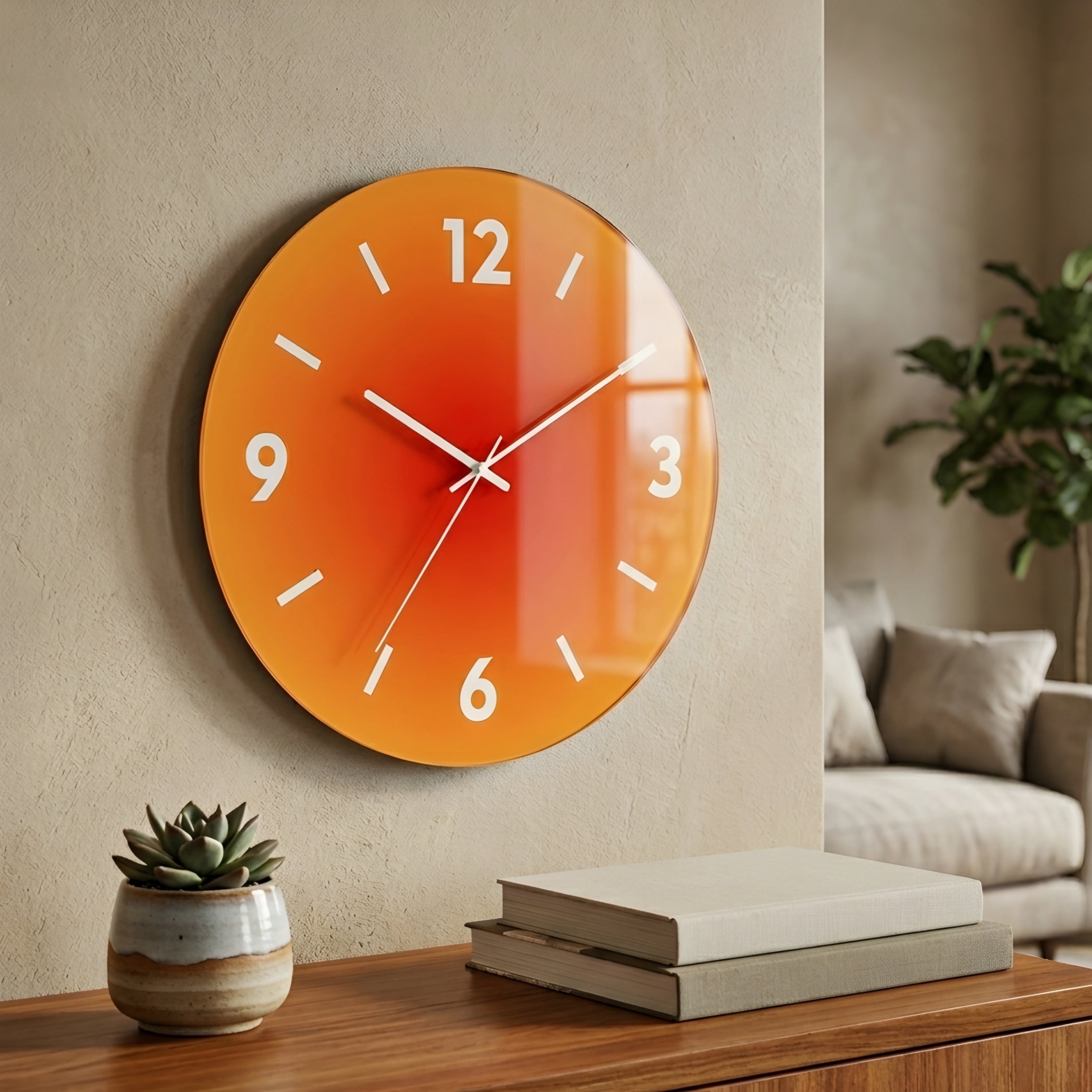 Solstice Glow Wall Clock – Modern Round Orange Gradient Silent Living Room Bedroom Decorative Wall Decor