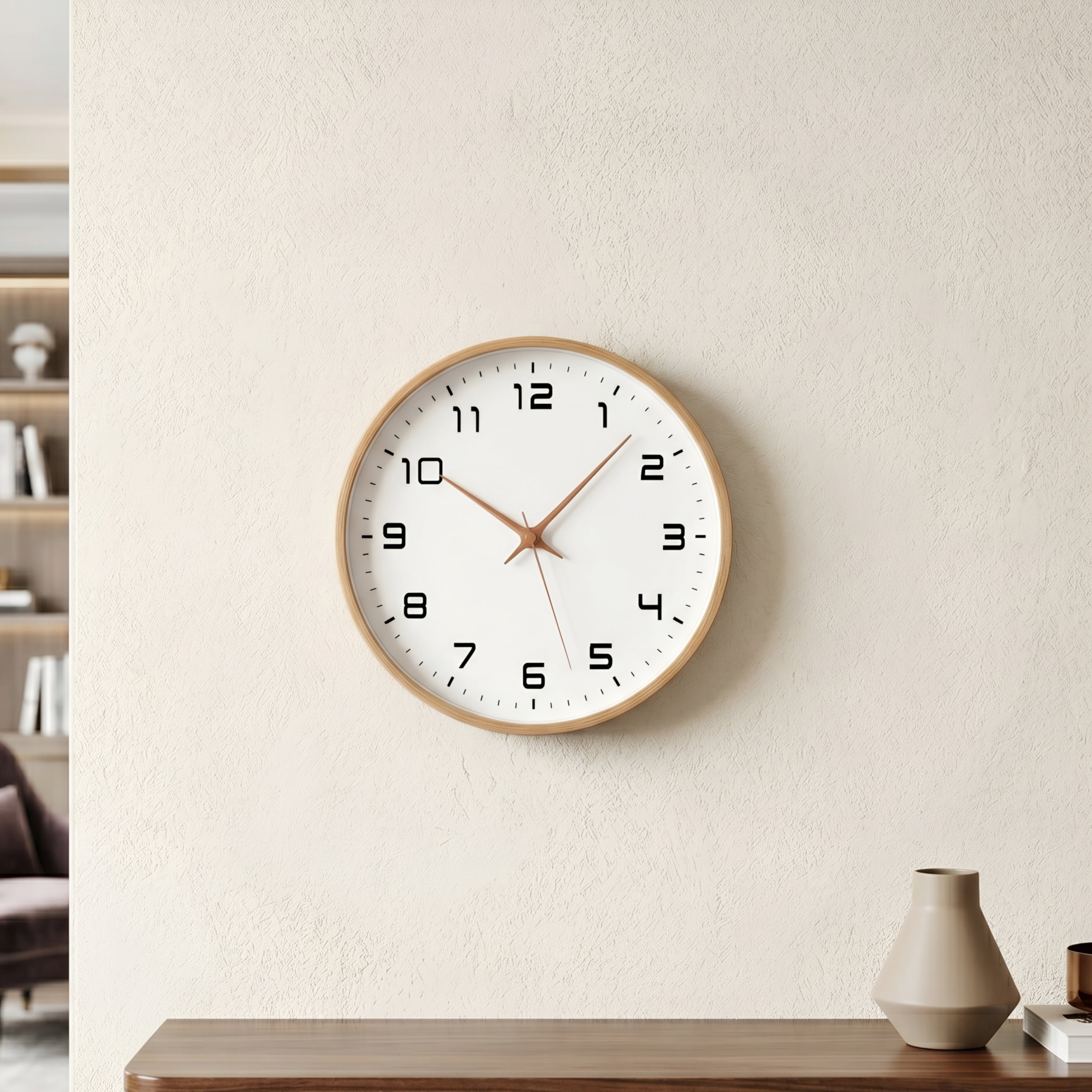 Copperlyn Round Wall Clock – Modern Minimalist Rose Gold Metal Frame White Face Silent Sweep