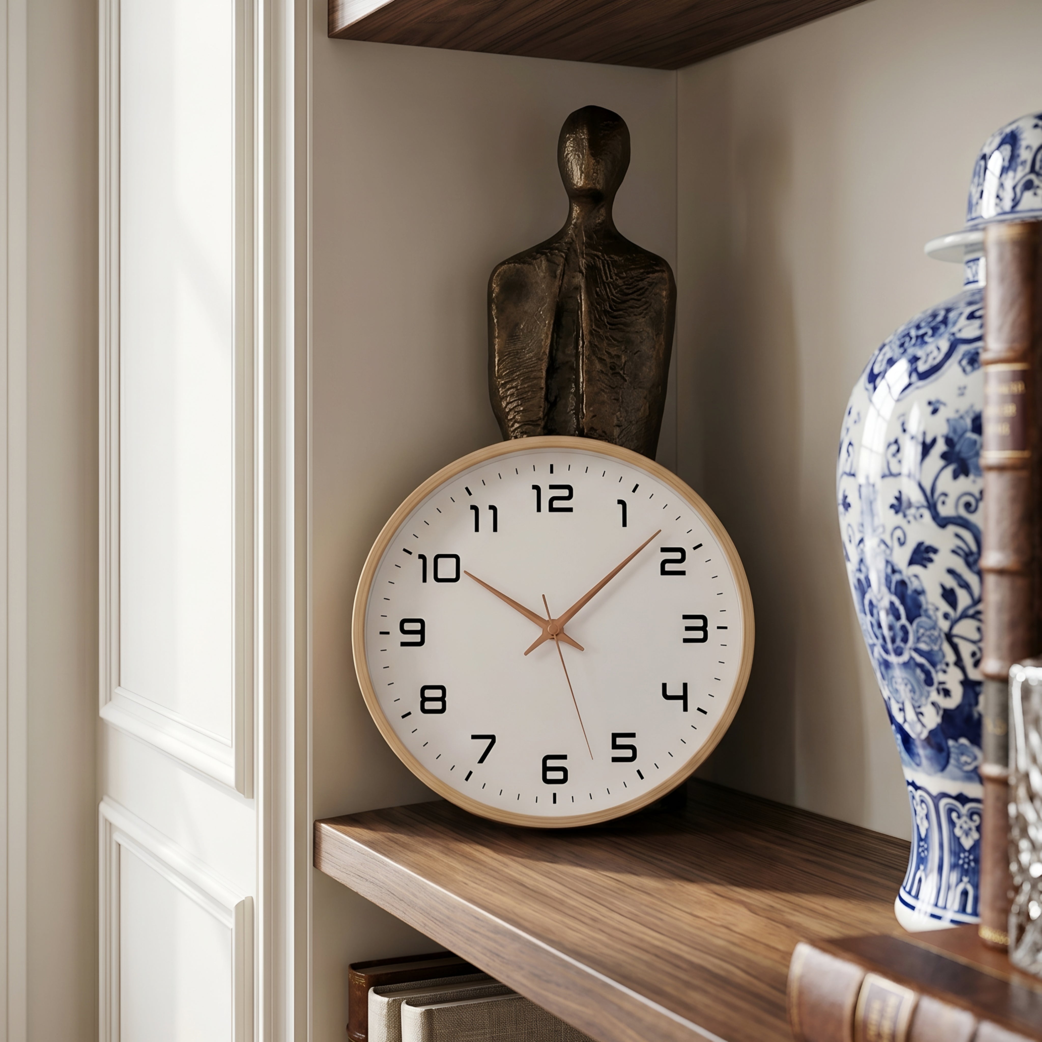 Copperlyn Round Wall Clock – Modern Minimalist Rose Gold Metal Frame White Face Silent Sweep