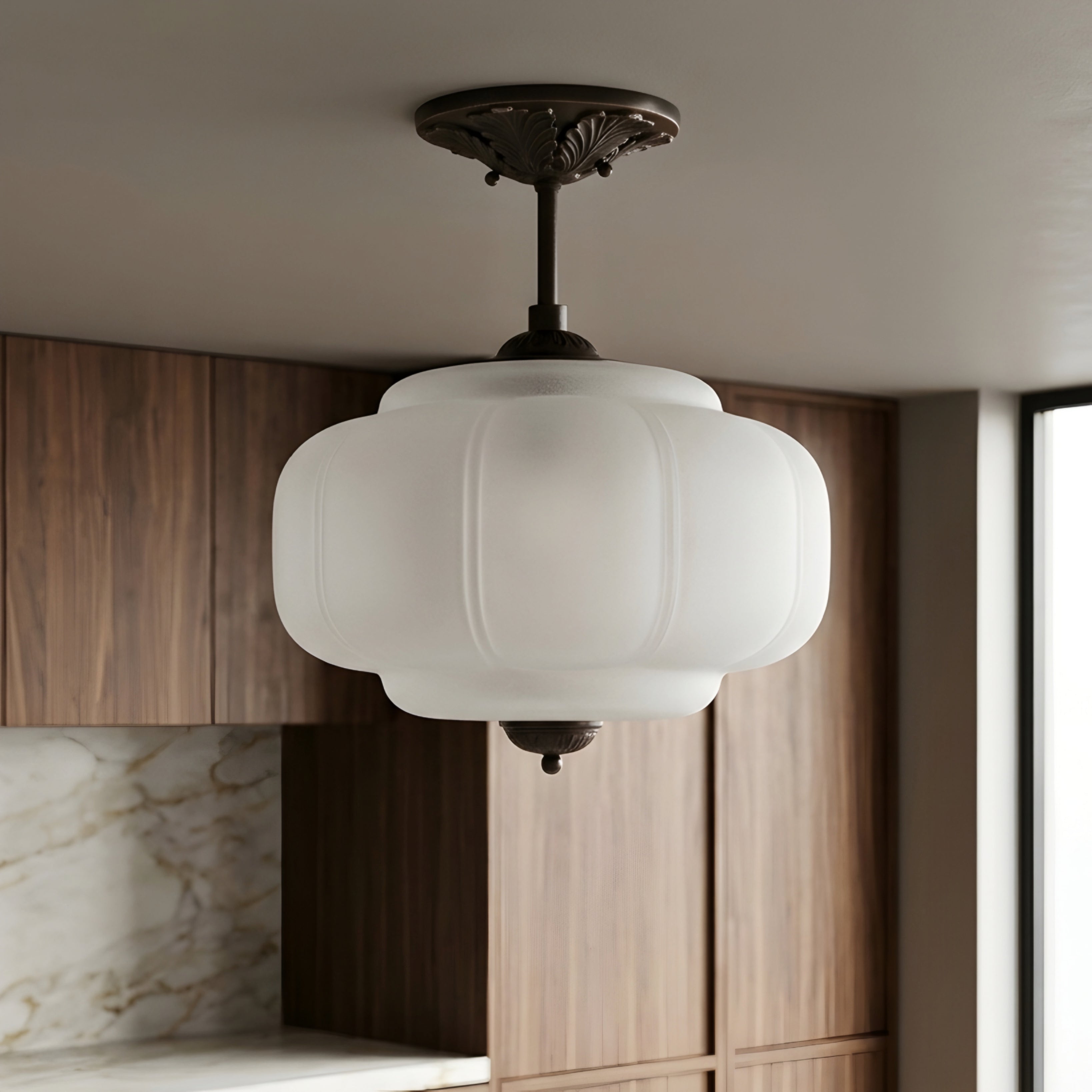 Nimbra Cloud Semi-Flush Ceiling Light – White Glass Pendant Decorative Lighting Fixture Kitchen Bedroom