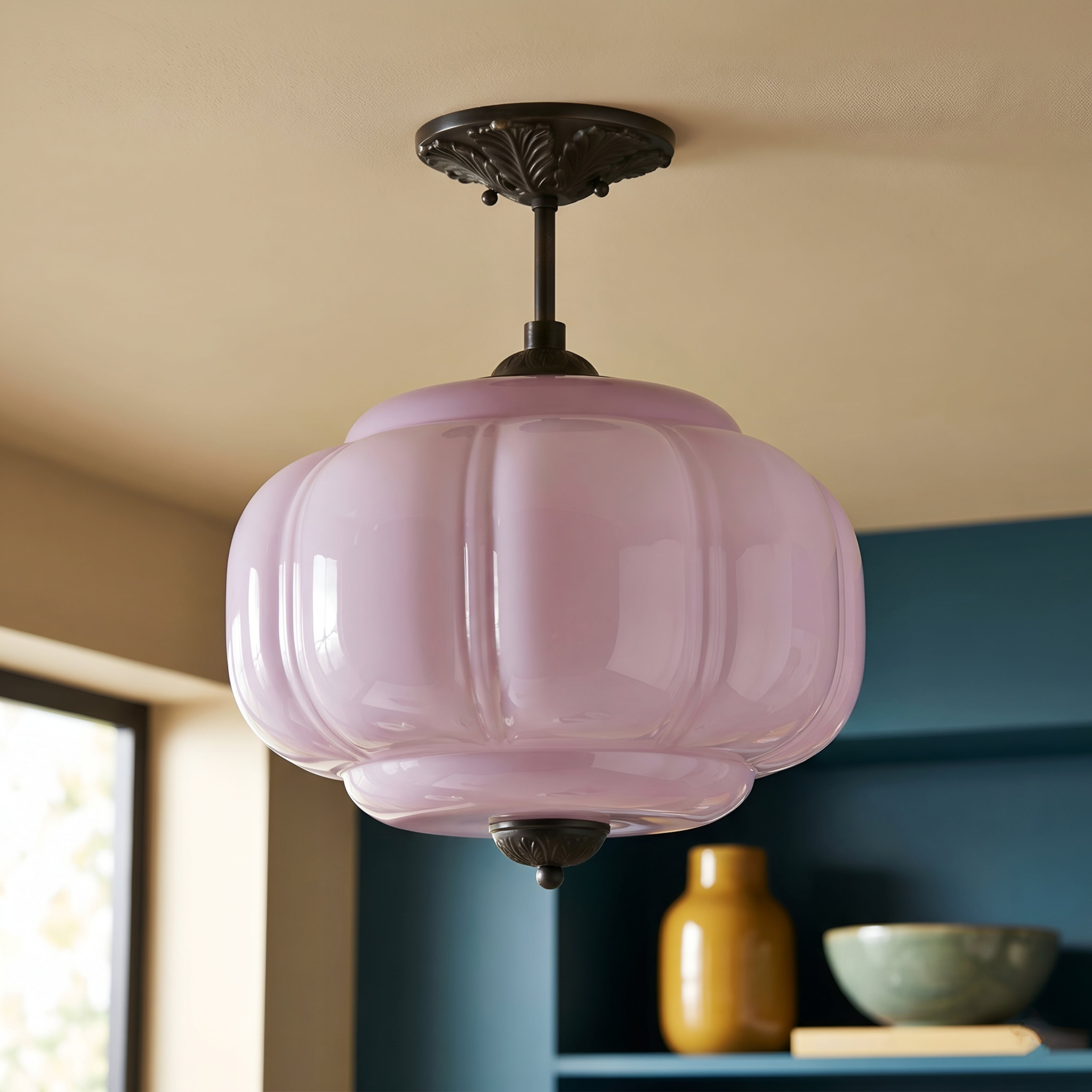 Nimbra Cloud Semi-Flush Ceiling Light – White Glass Pendant Decorative Lighting Fixture Kitchen Bedroom