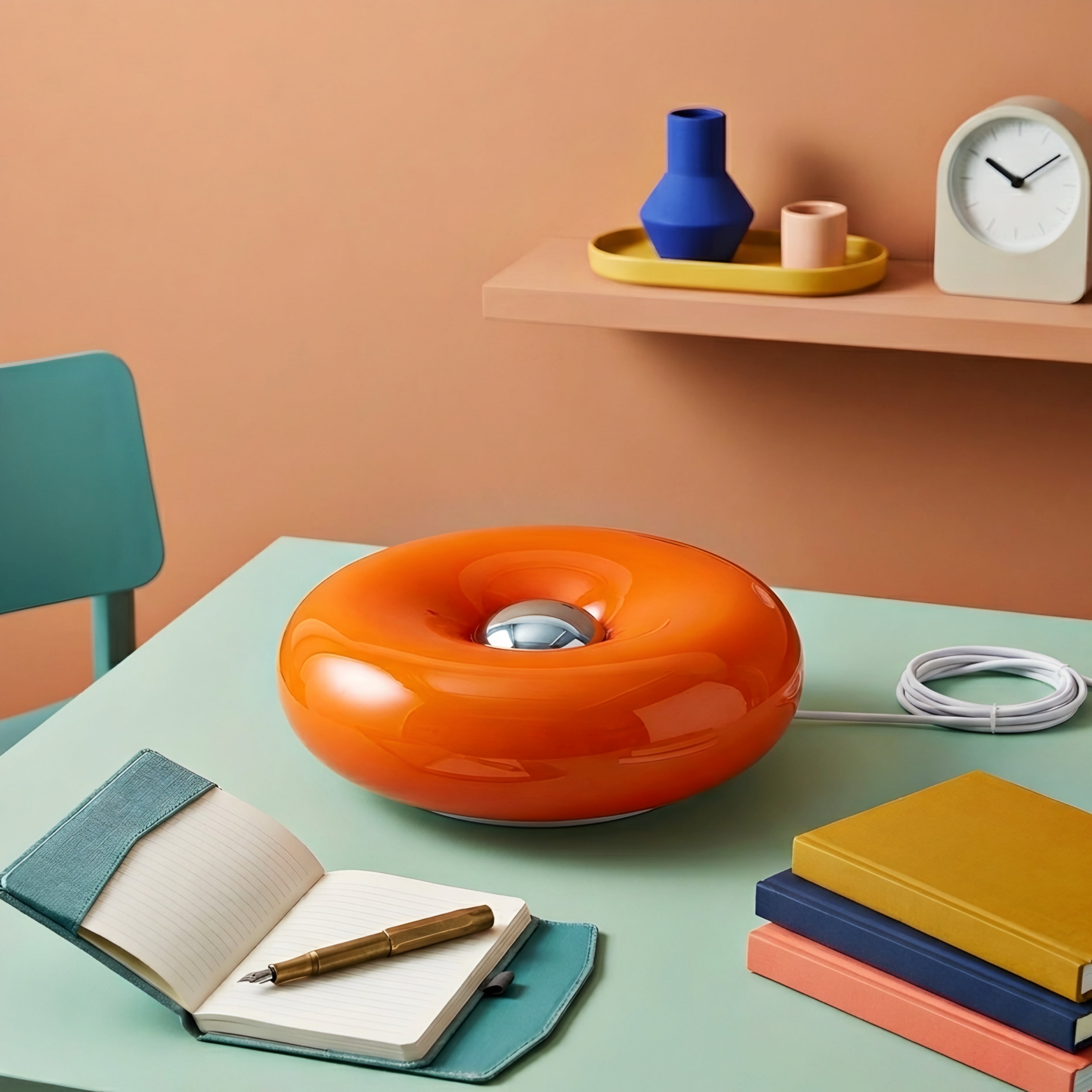 Velaro Donut Table Lamp – Modern Orange Glossy Decorative Lighting Living Room Bedroom