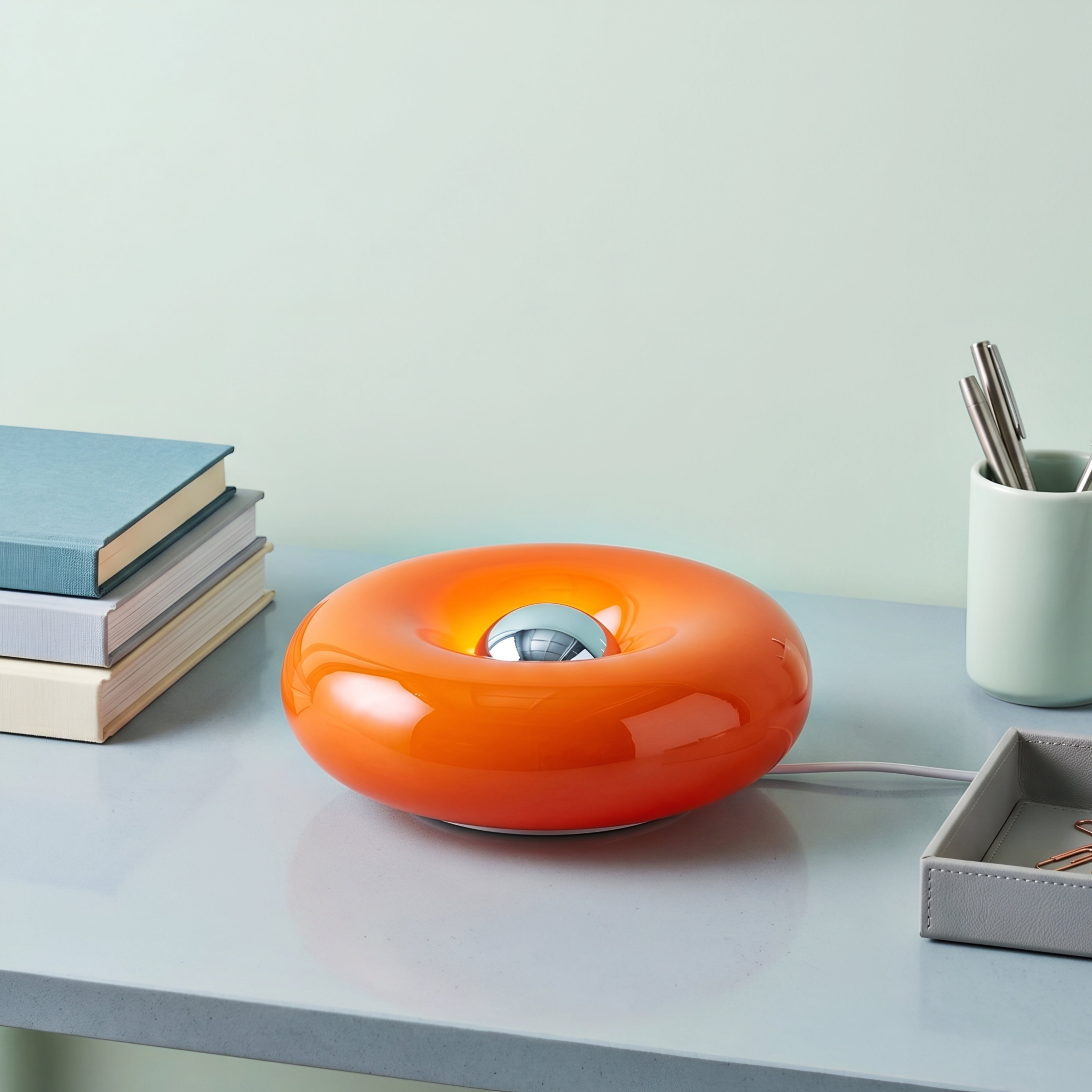 Velaro Donut Table Lamp – Modern Orange Glossy Decorative Lighting Living Room Bedroom
