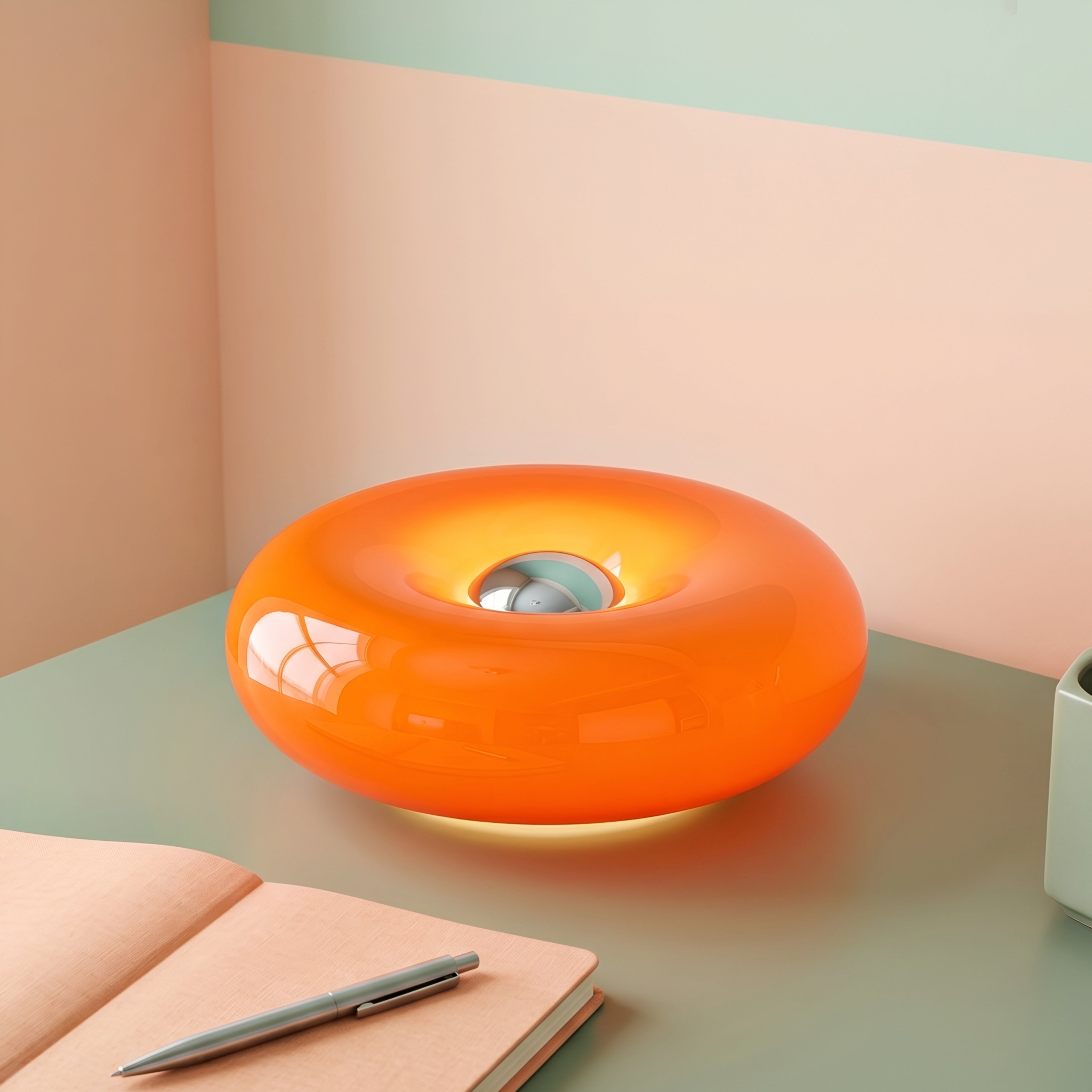 Velaro Donut Table Lamp – Modern Orange Glossy Decorative Lighting Living Room Bedroom