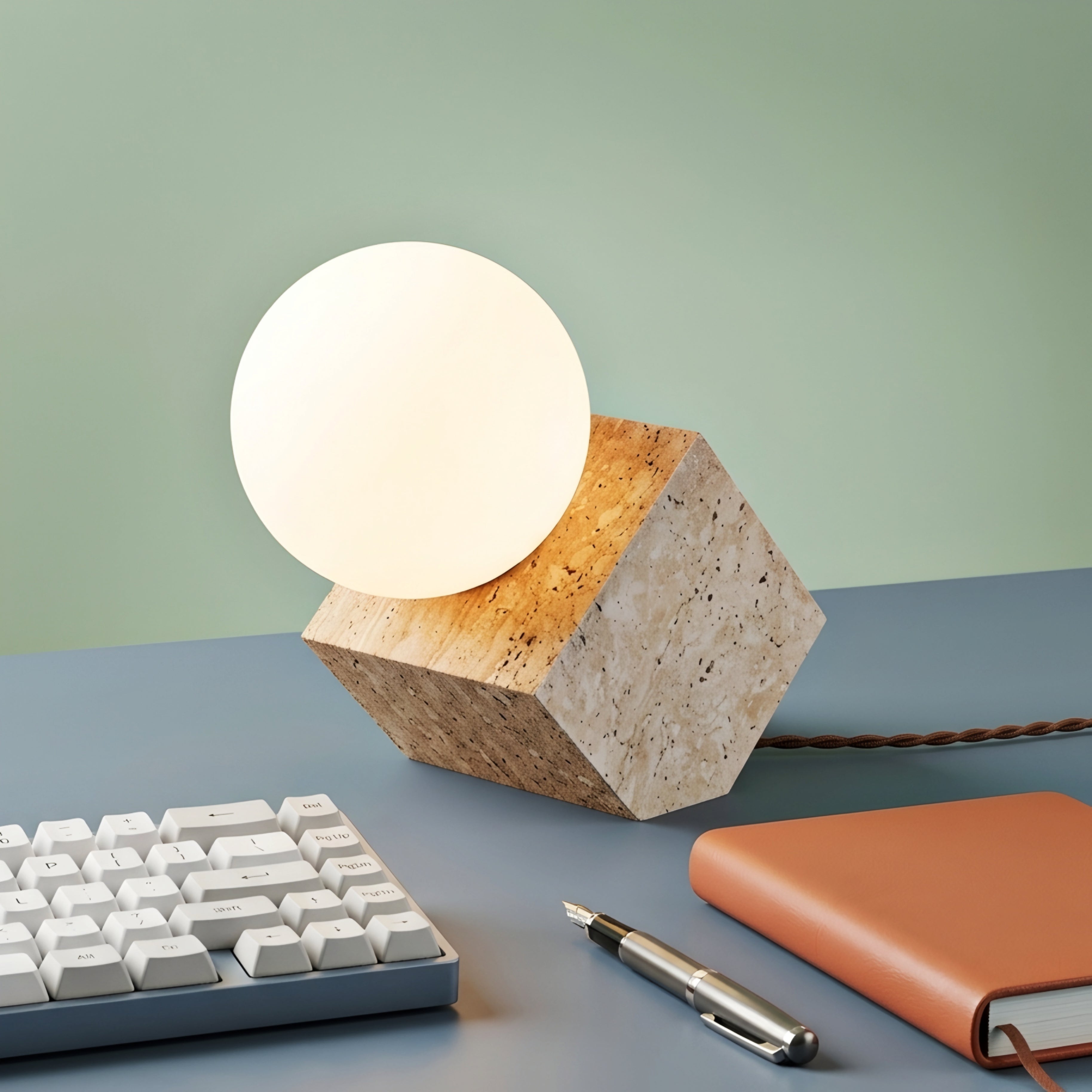 Cubara Stone Table Lamp – Modern Cube Geometric Decorative Lighting Living Room Bedroom Glass Globe