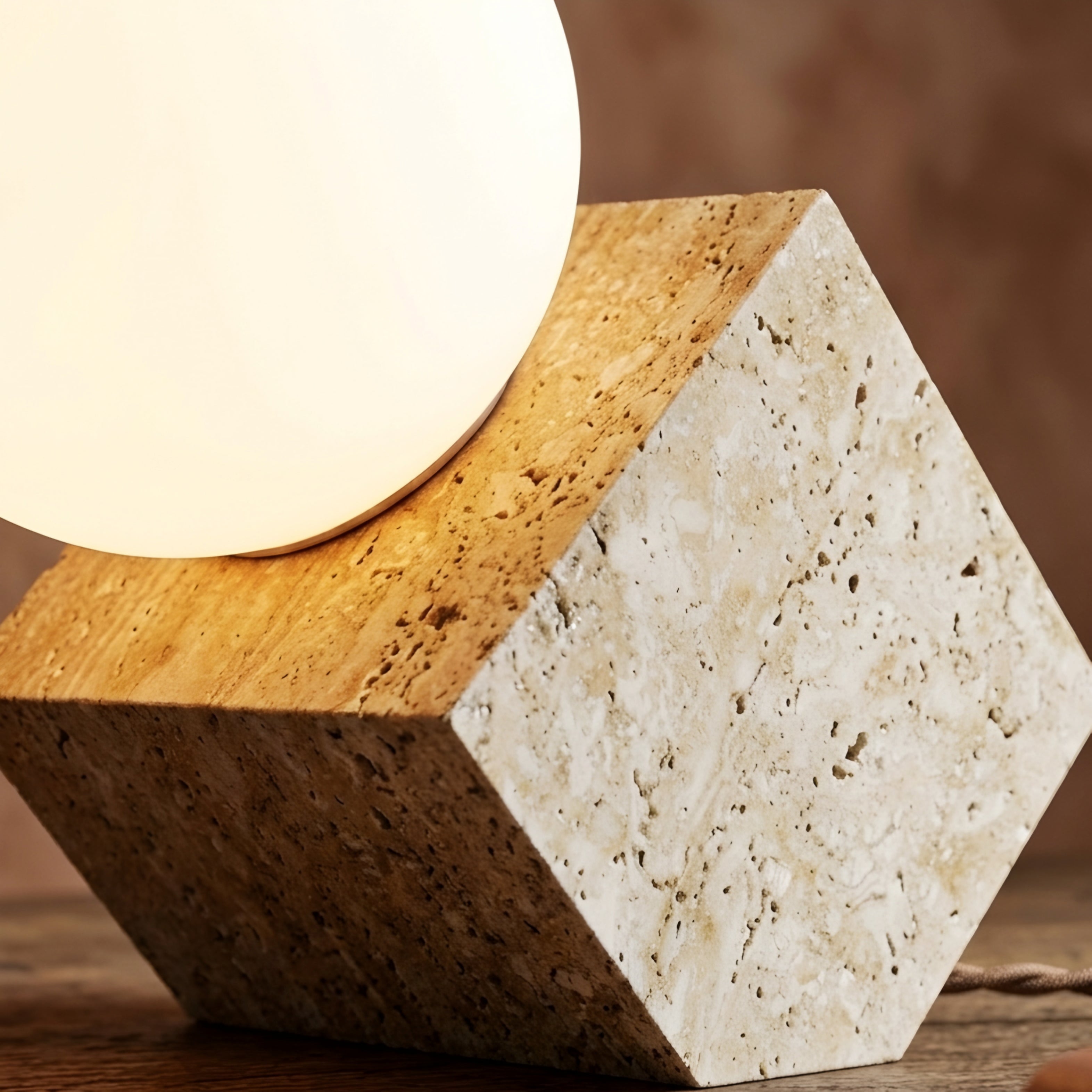 Cubara Stone Table Lamp – Modern Cube Geometric Decorative Lighting Living Room Bedroom Glass Globe