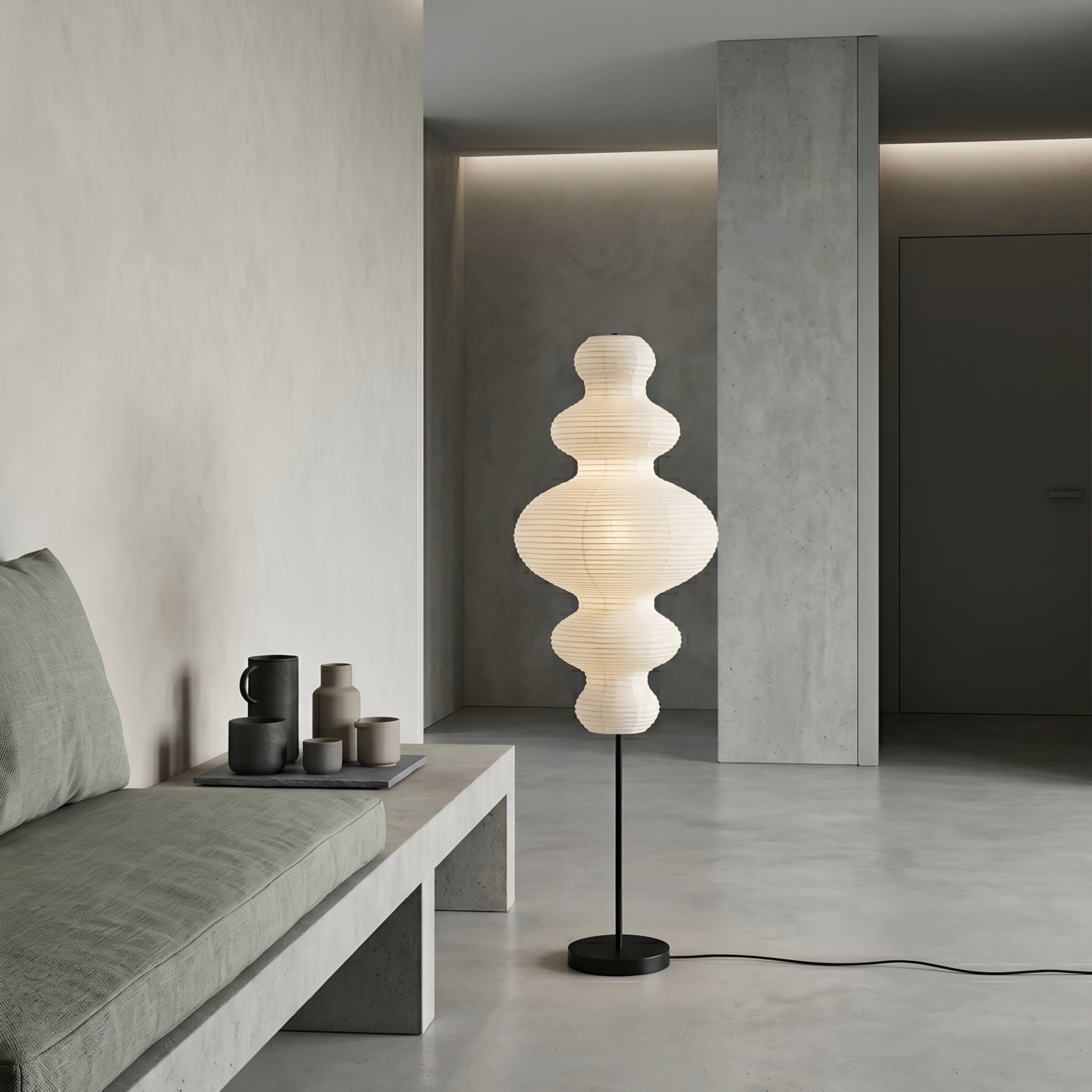 Stratum Tiered Floor Lamp – White Paper Lantern Standing Light Living Room Bedroom Decorative Lighting