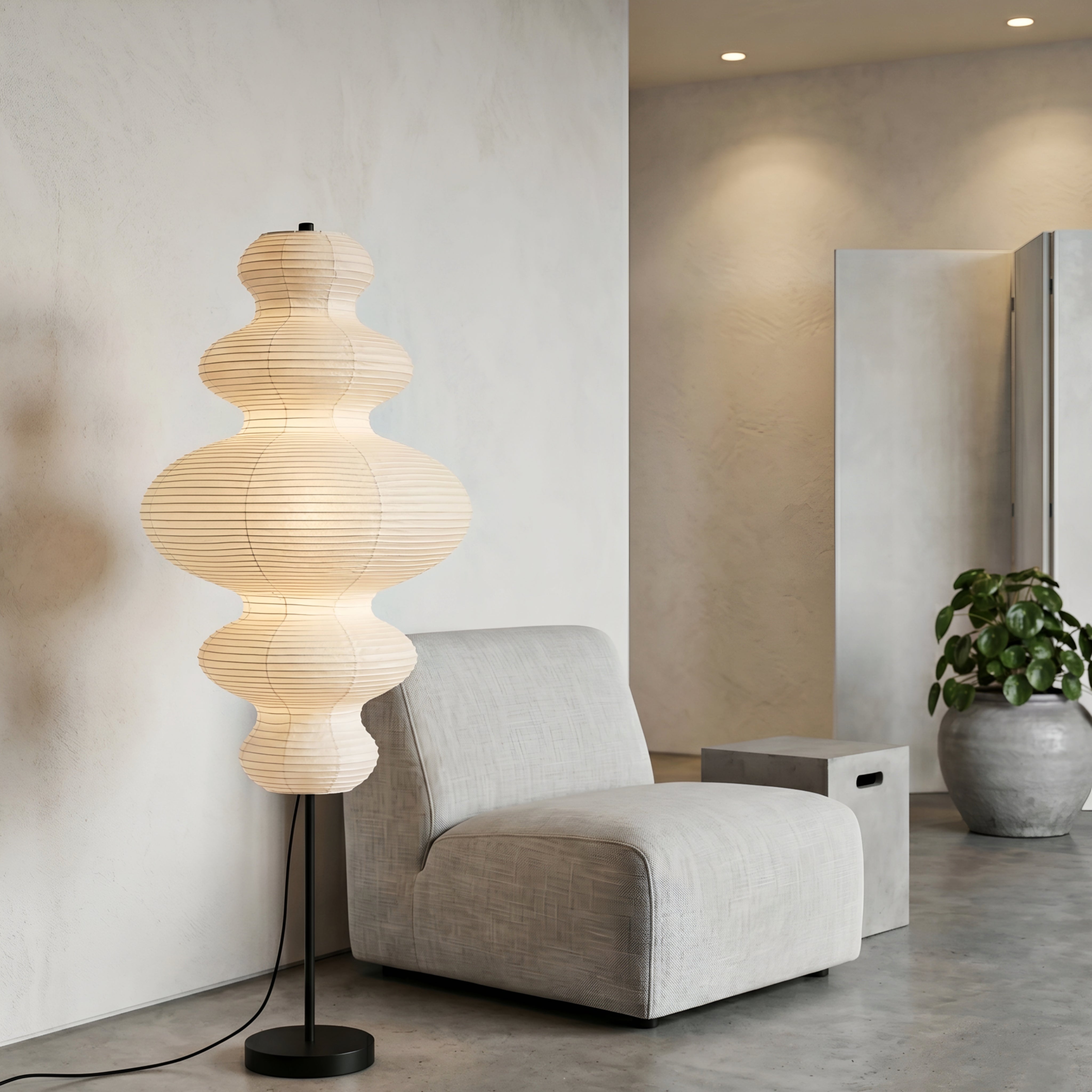 Stratum Tiered Floor Lamp – White Paper Lantern Standing Light Living Room Bedroom Decorative Lighting