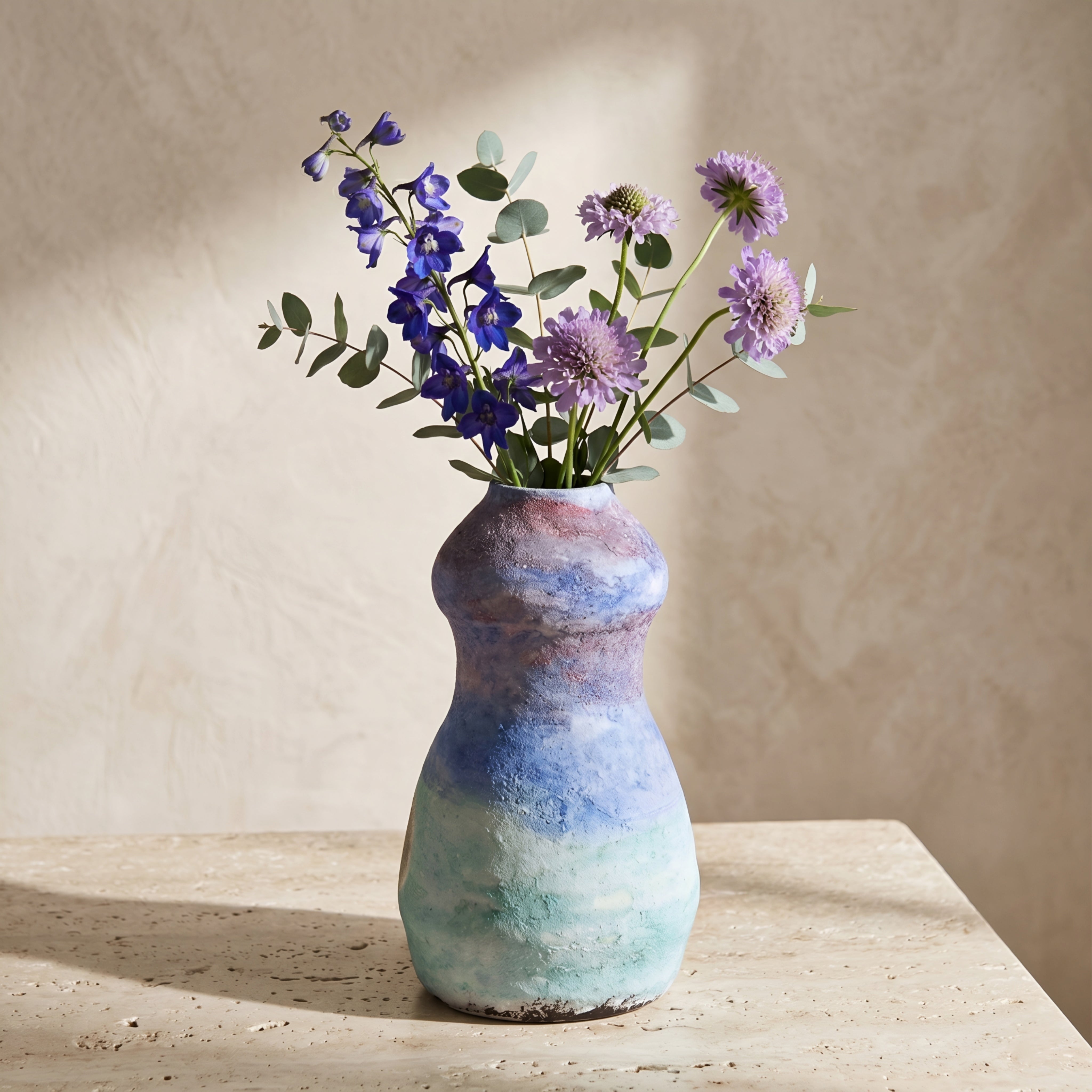 Caelis Ceramic Vase – Decorative Home Decor Blue Ombre Handmade Pottery Flower Vase Living Room Bedroom Table