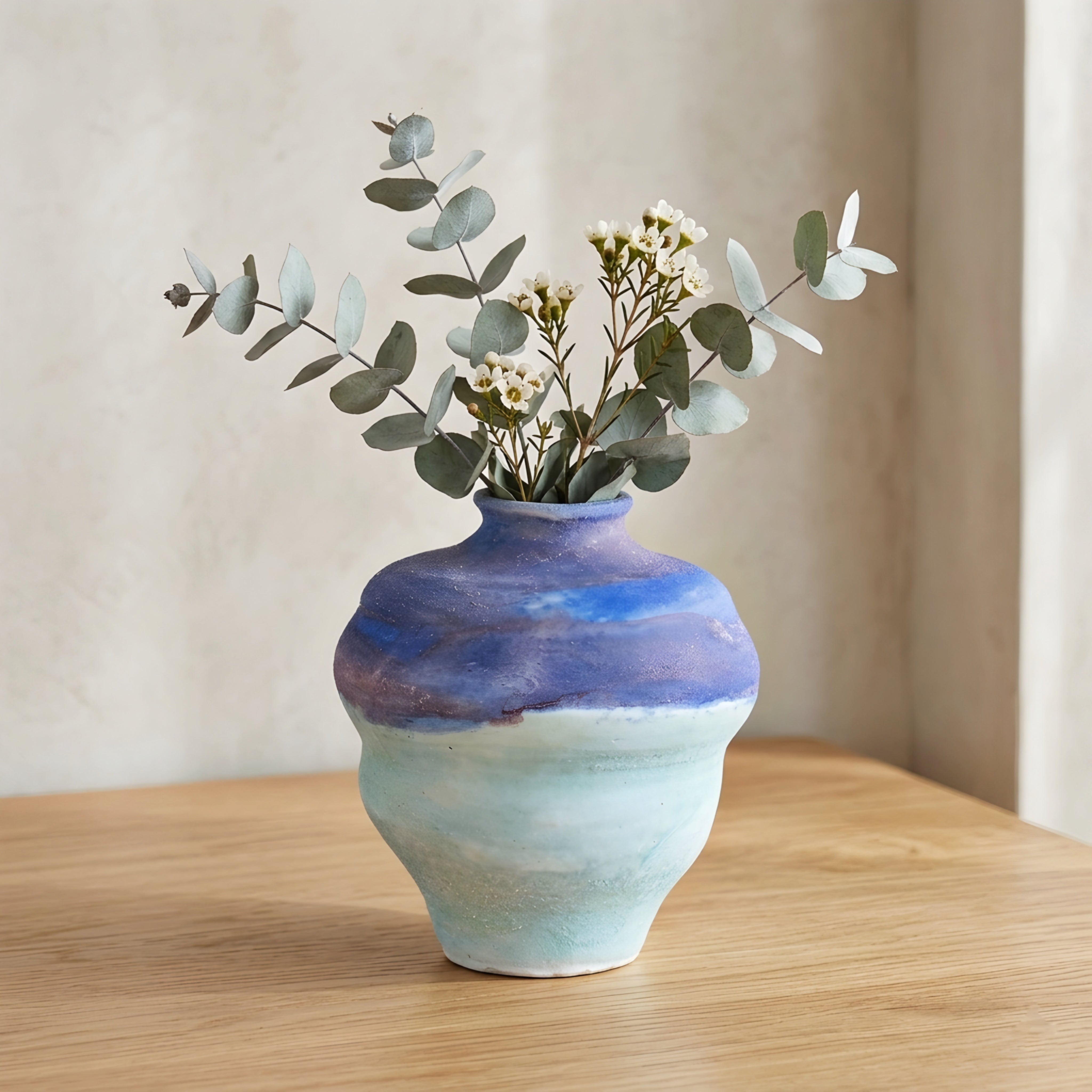 Caelis Ceramic Vase – Decorative Home Decor Blue Ombre Handmade Pottery Flower Vase Living Room Bedroom Table