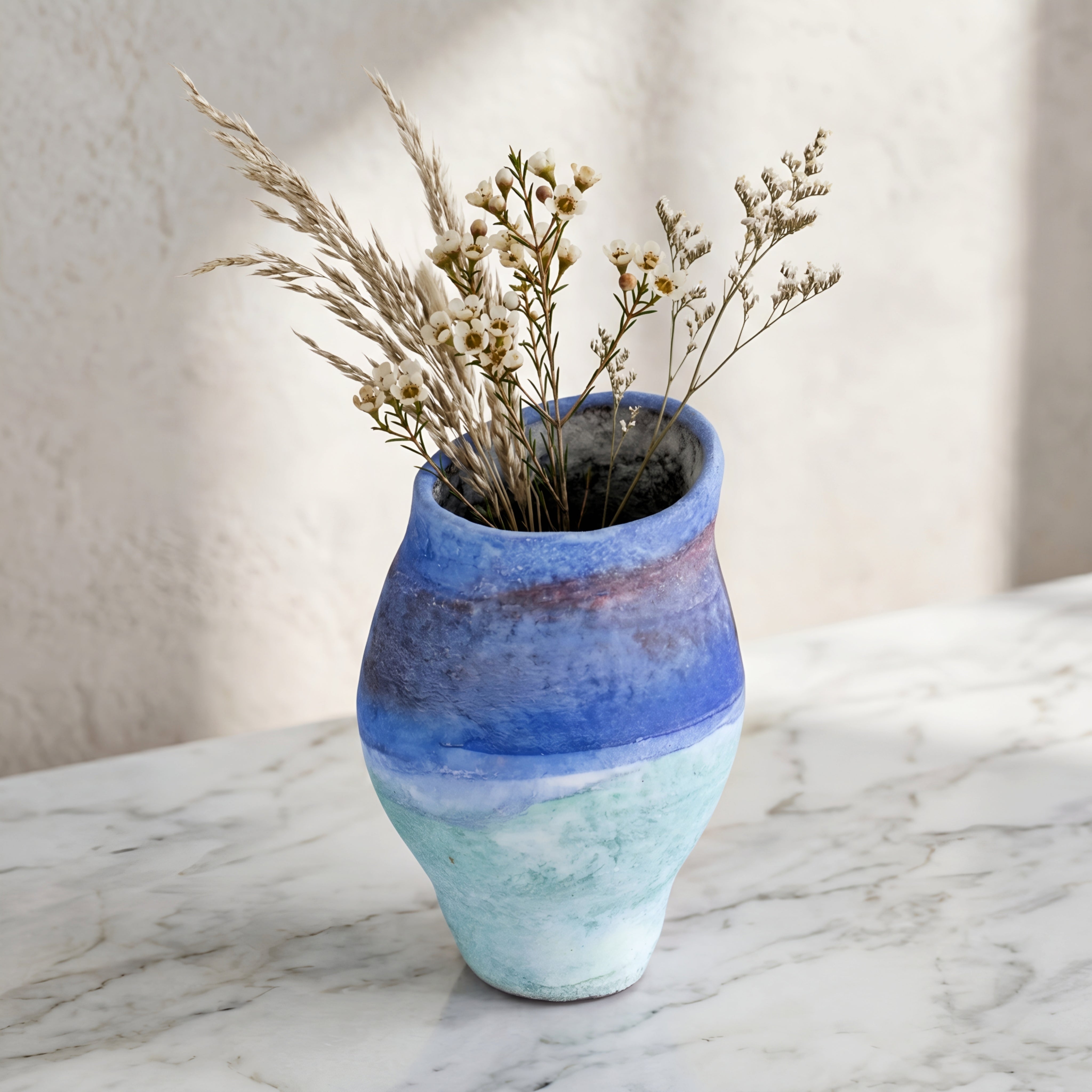 Caelis Ceramic Vase – Decorative Home Decor Blue Ombre Handmade Pottery Flower Vase Living Room Bedroom Table
