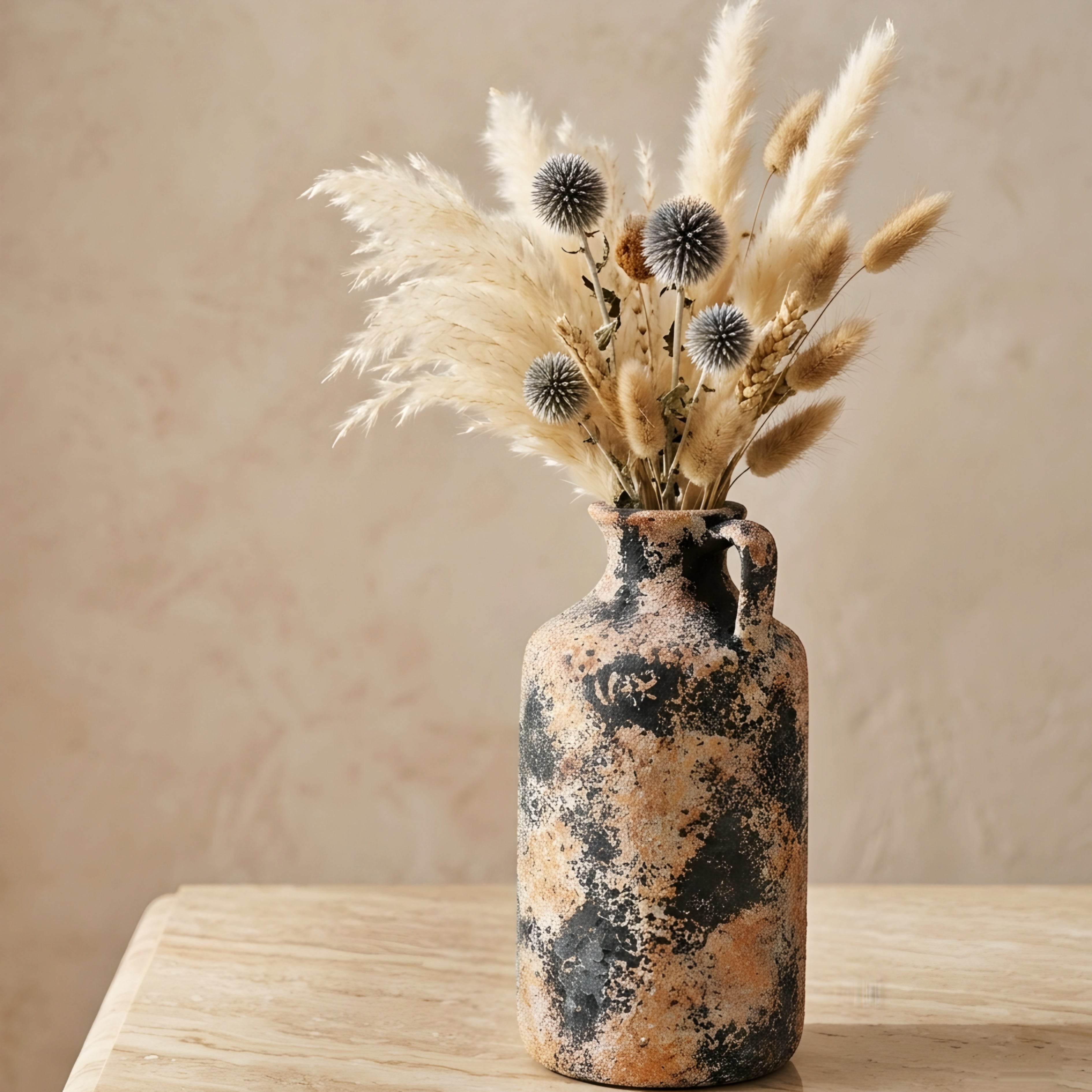 Terrano Ceramic Jug Vase Set – Rustic Weathered Decorative Living Room Bedroom Farmhouse Decor