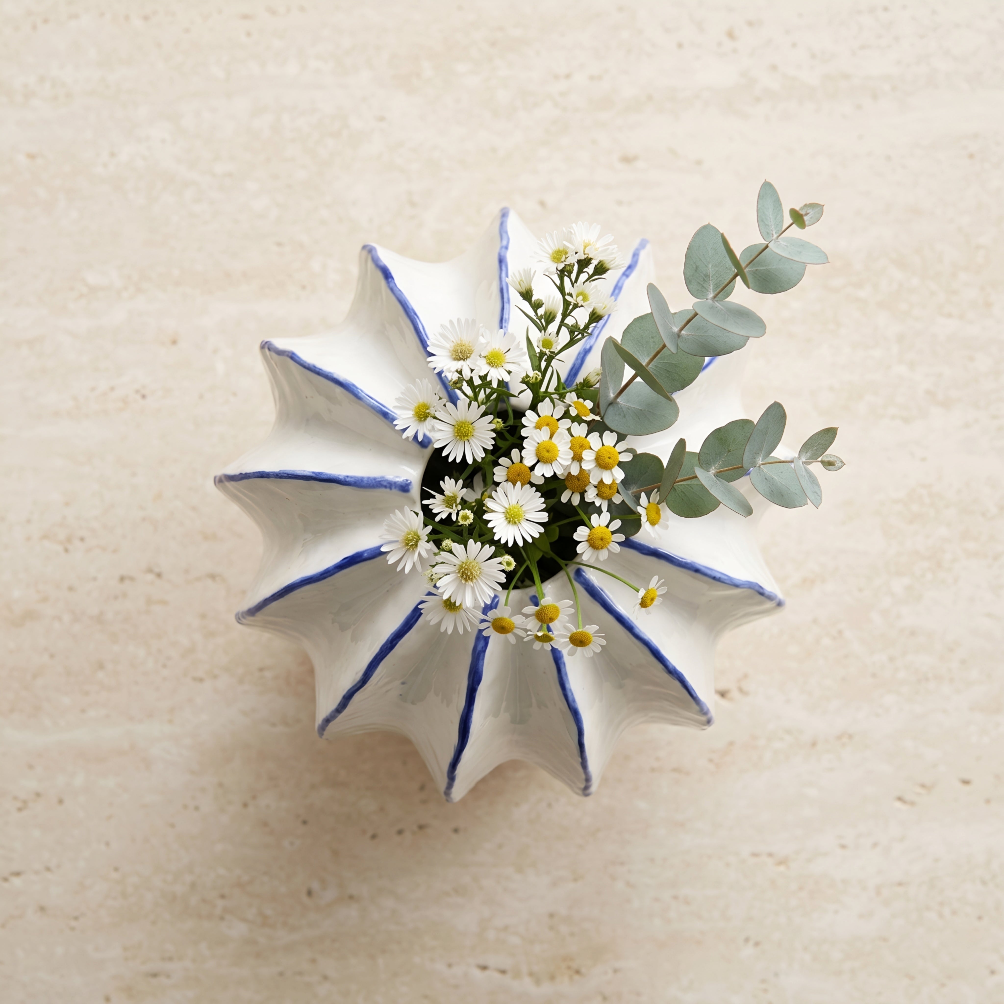 Stratum Ceramic Vase – Decorative Modern White Porcelain Striped Living Room Table Decor