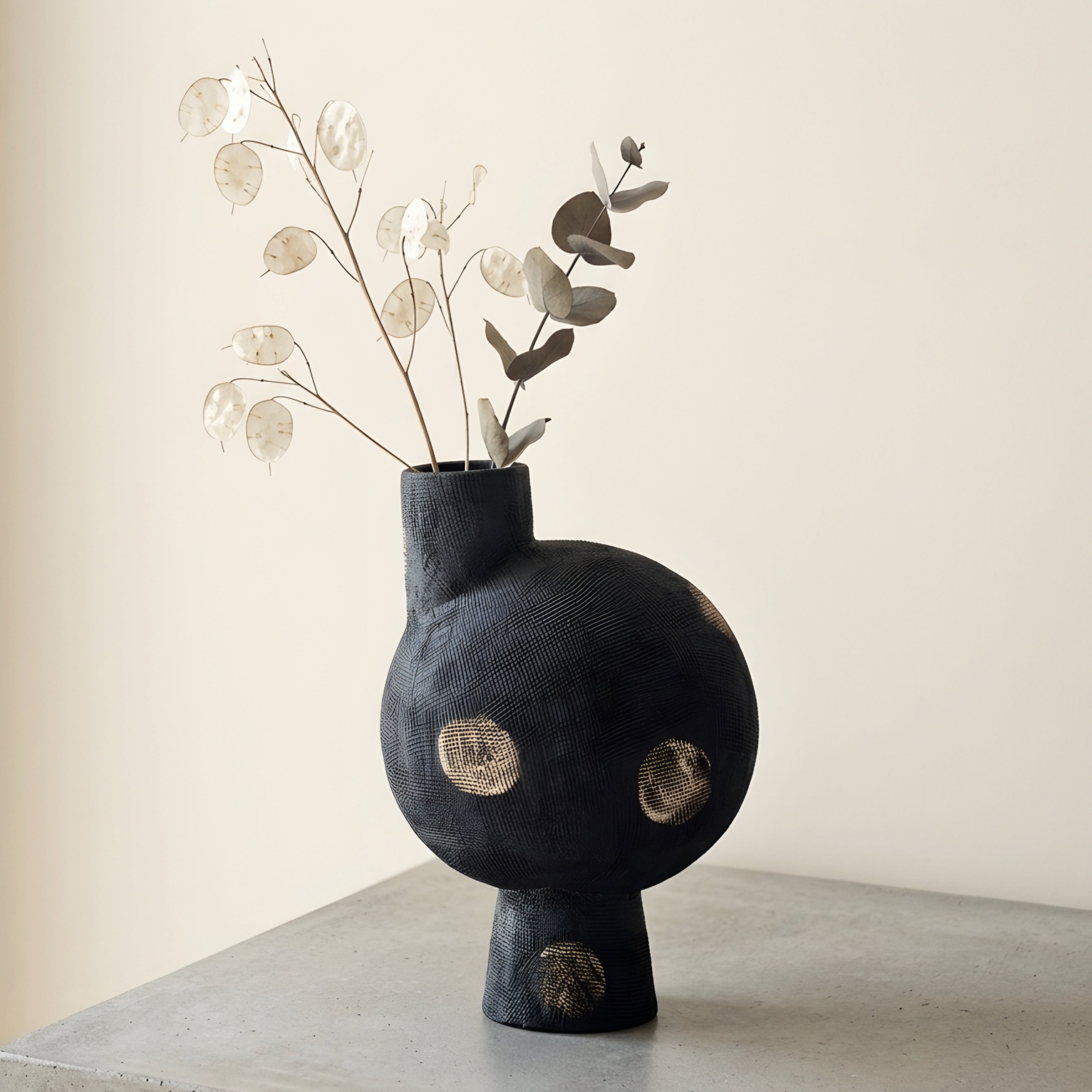 Orbito Decorative Vase Set – Black Gold Dot Ceramic Living Room Table Decor Textured Modern Home