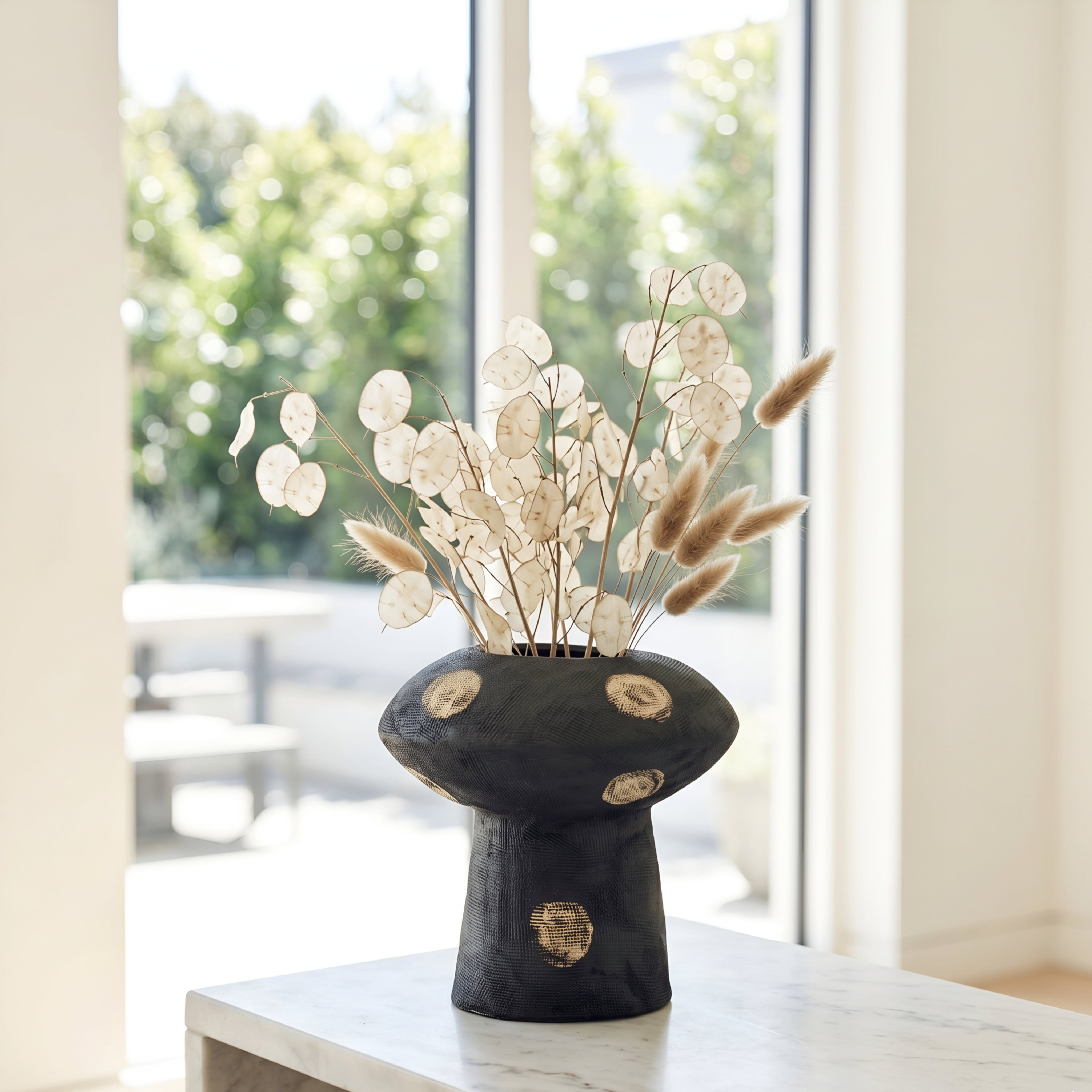 Orbito Decorative Vase Set – Black Gold Dot Ceramic Living Room Table Decor Textured Modern Home