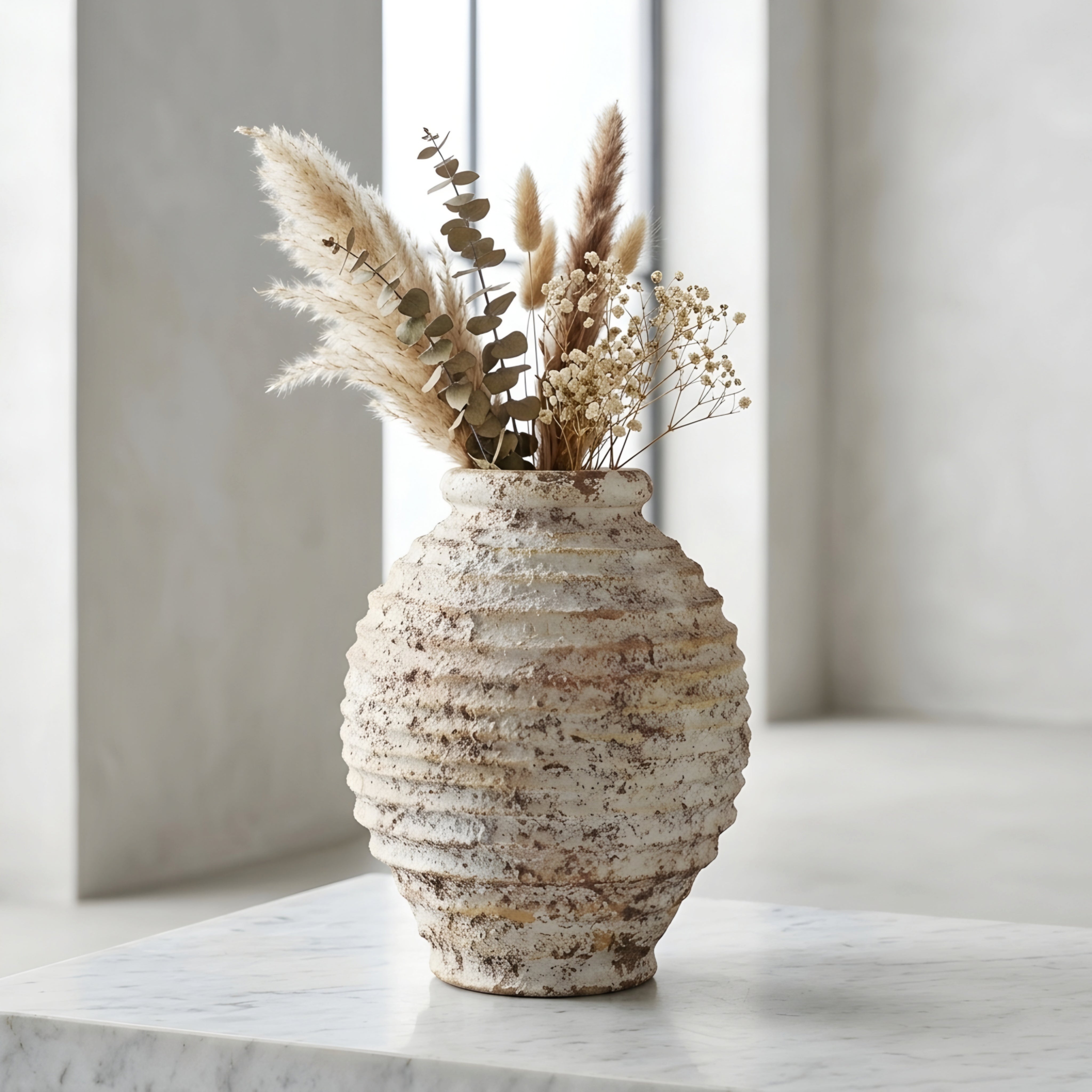 Corvan Ridge Ceramic Vase Set – Textured Decorative Table Vase Living Room Bedroom Boho Farmhouse Decor