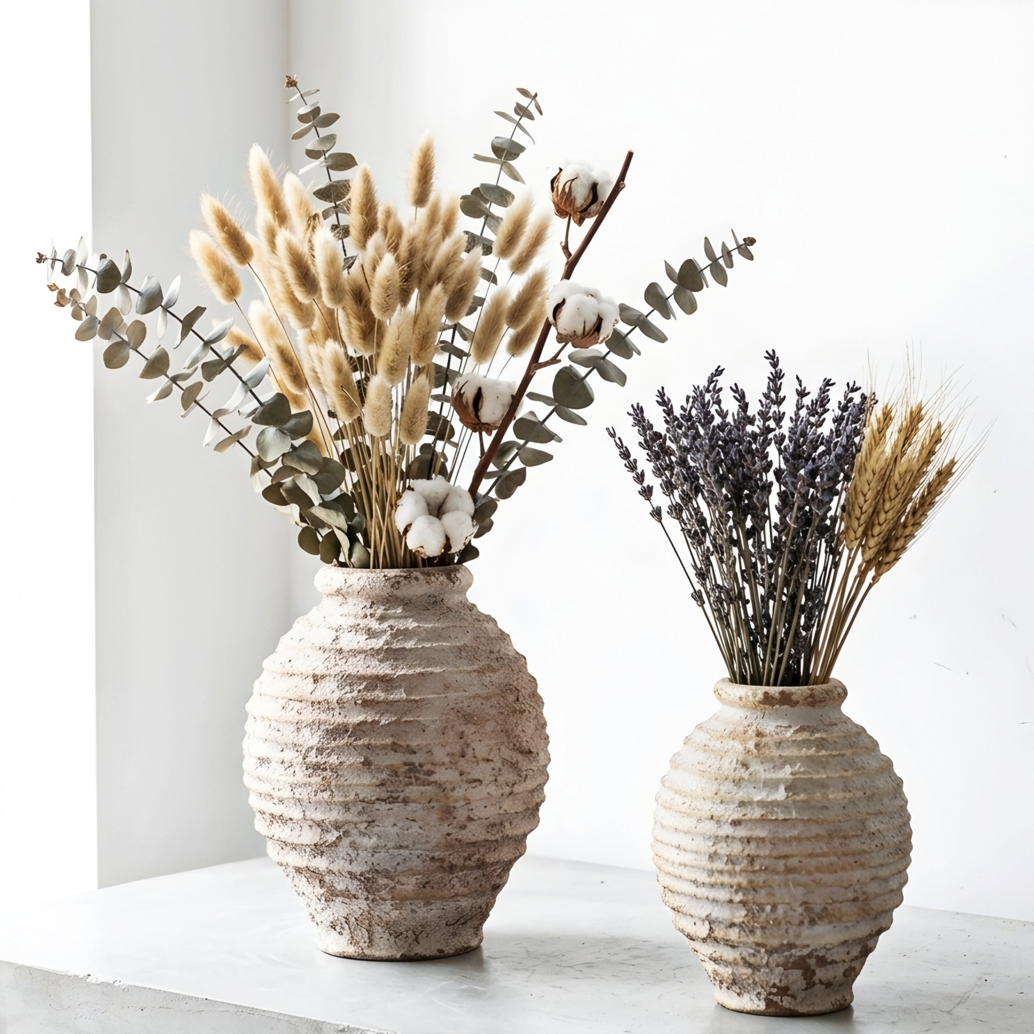 Corvan Ridge Ceramic Vase Set – Textured Decorative Table Vase Living Room Bedroom Boho Farmhouse Decor