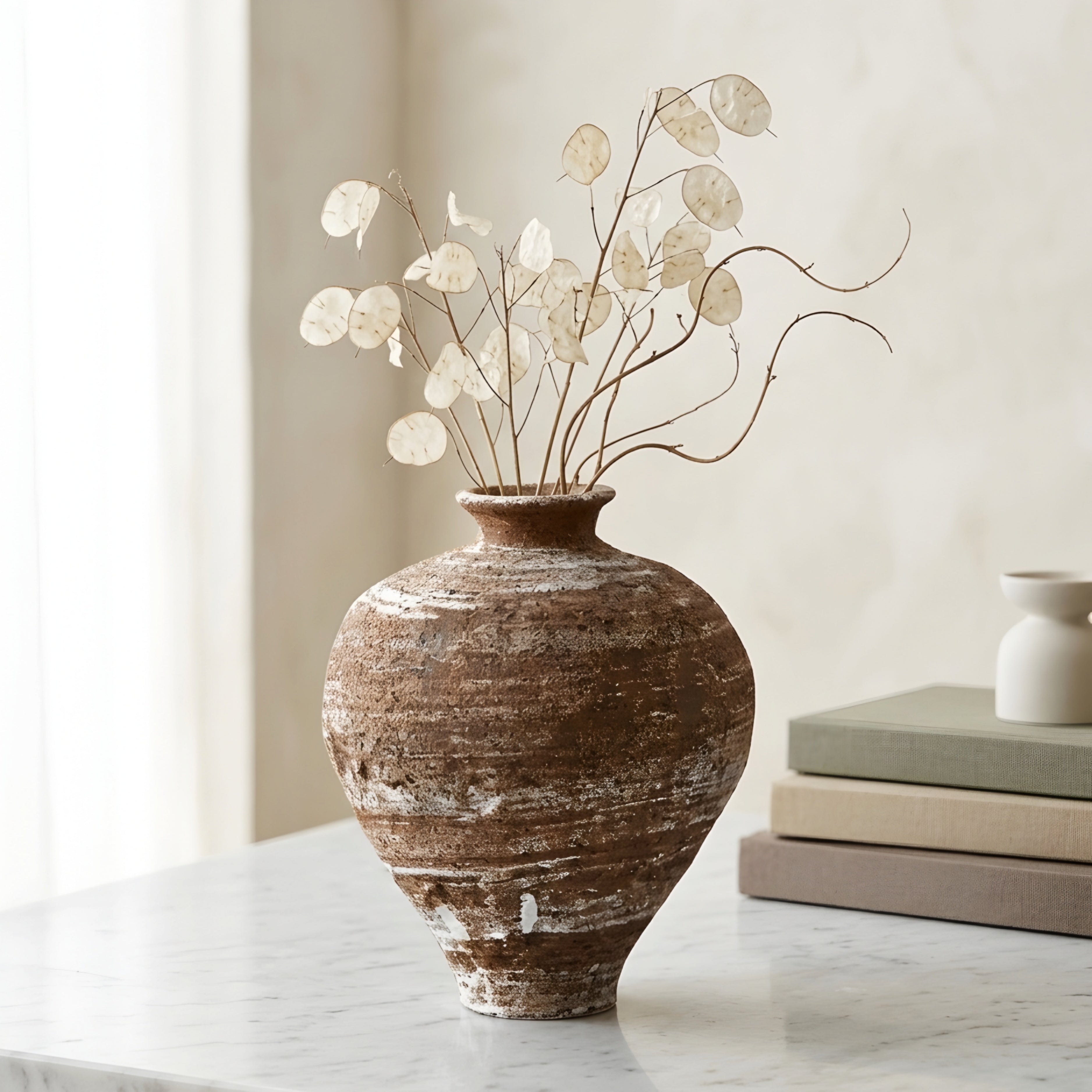 Terrano Ceramic Vase – Rustic Distressed Decorative Table Centerpiece Living Room Bedroom Entryway