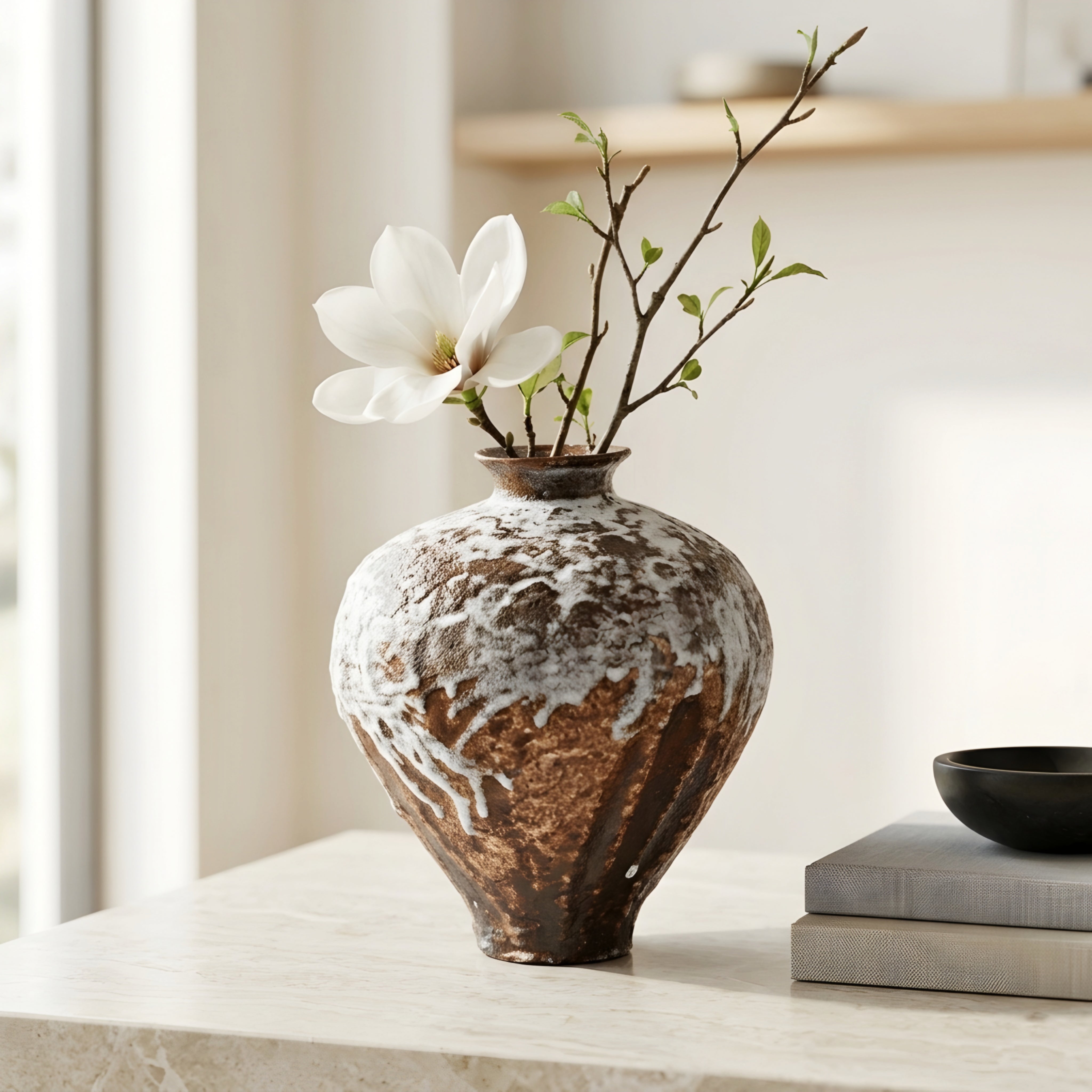 Terrano Ceramic Vase – Rustic Distressed Decorative Table Centerpiece Living Room Bedroom Entryway