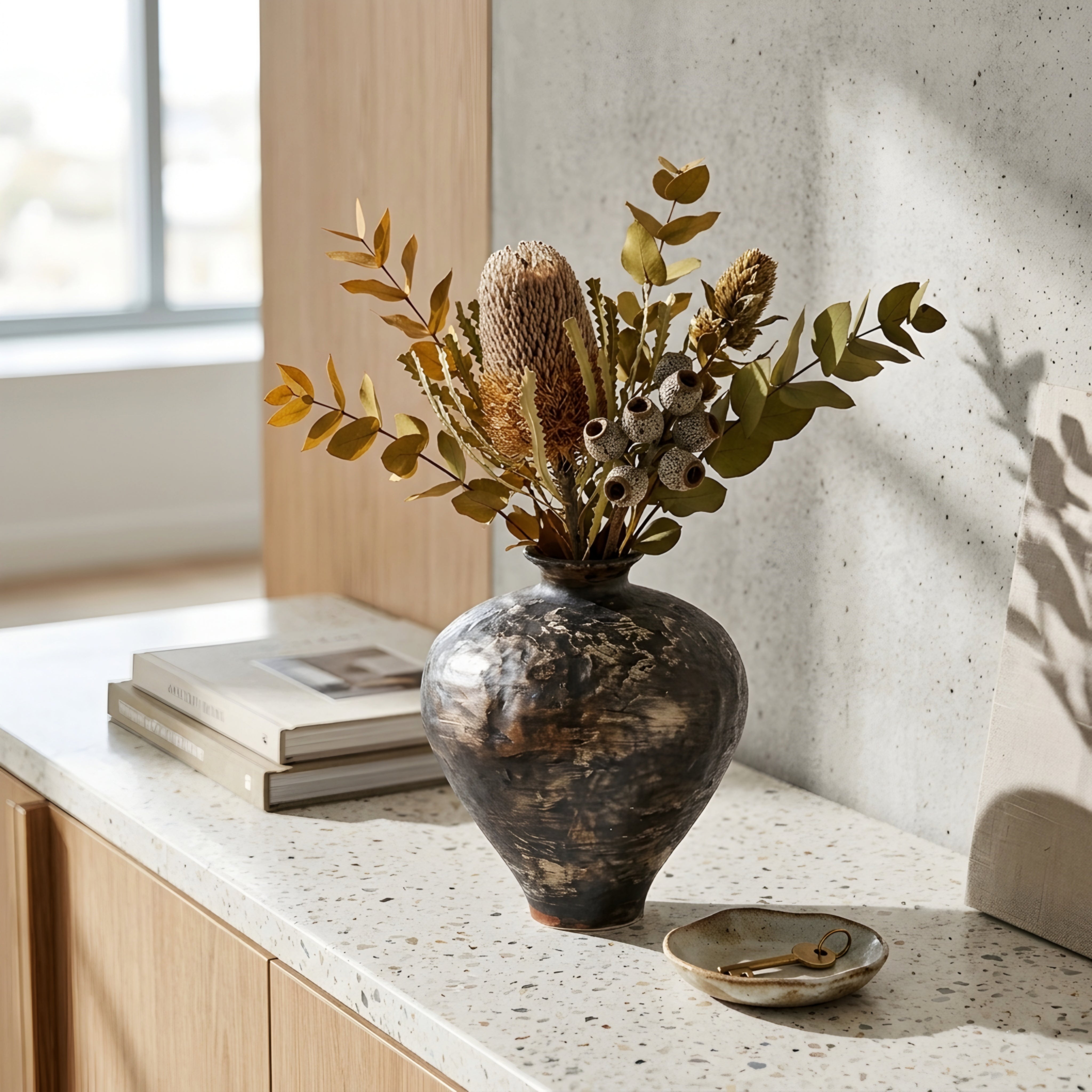 Terrano Ceramic Vase – Rustic Distressed Decorative Table Centerpiece Living Room Bedroom Entryway