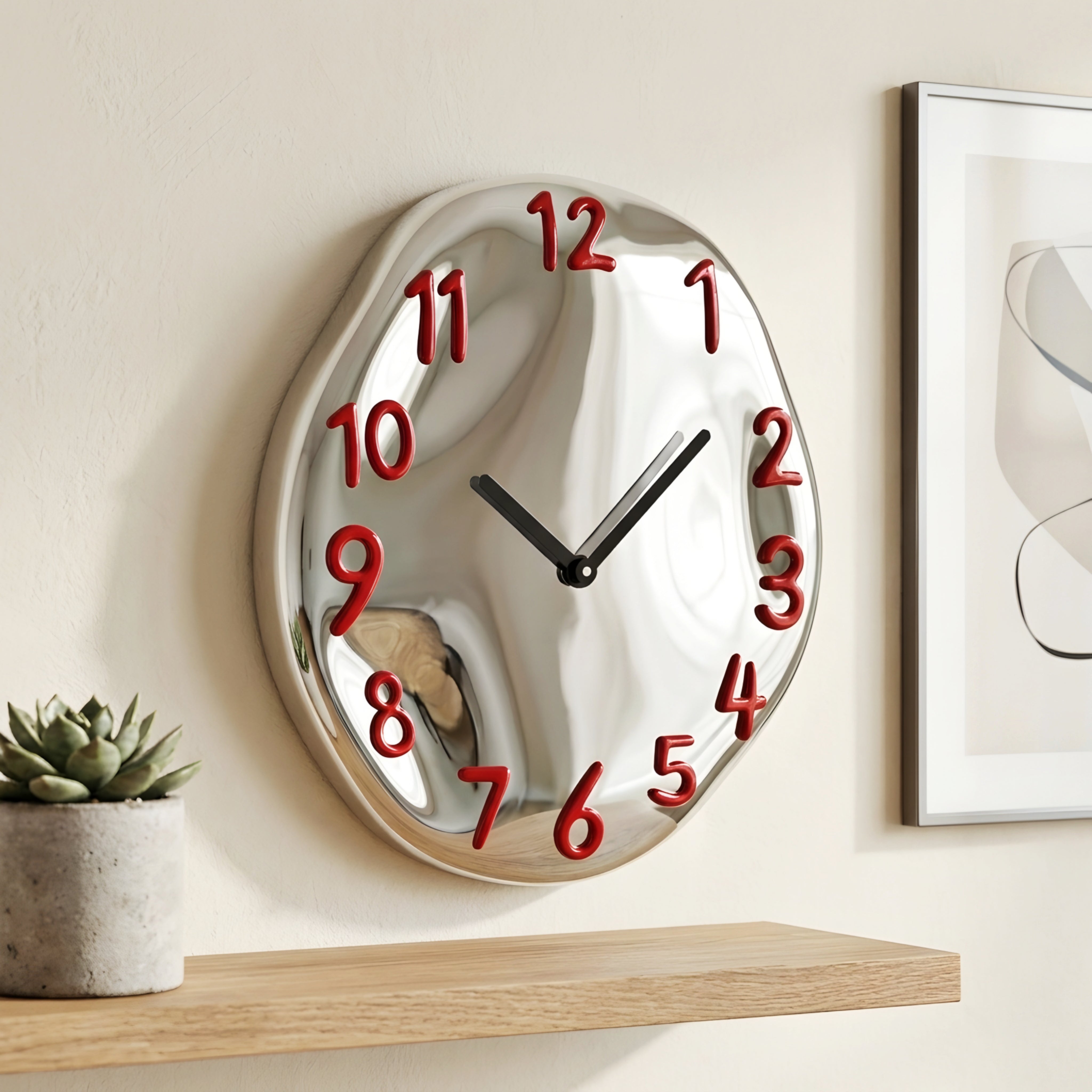 Dralux Melt Wall Clock – Surrealist Decorative Modern Silent Living Room Bedroom Unique Red Numerals