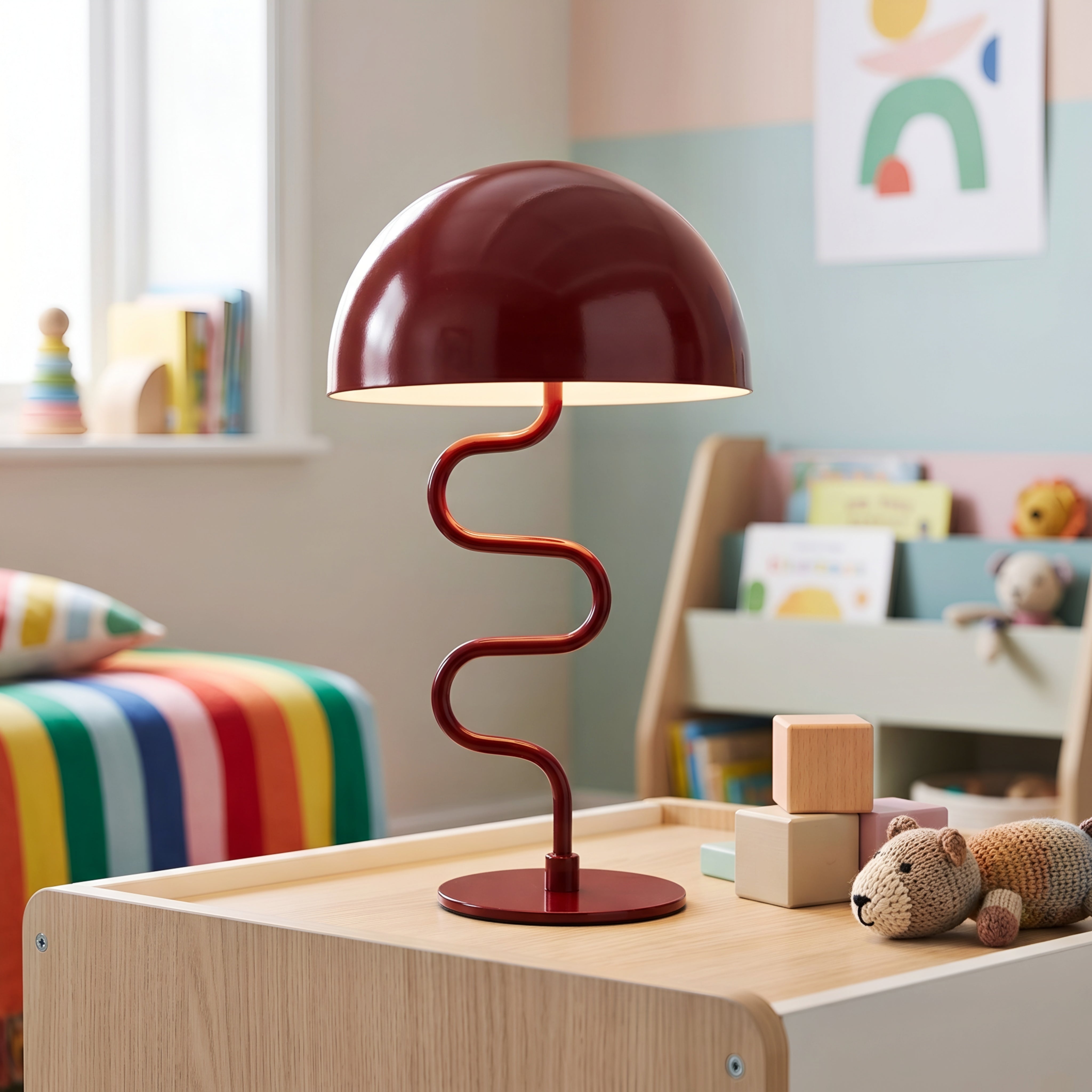 Serpine Dome Table Lamp – Modern Mushroom Desk Light Curved Green Metal Bedroom Living Room