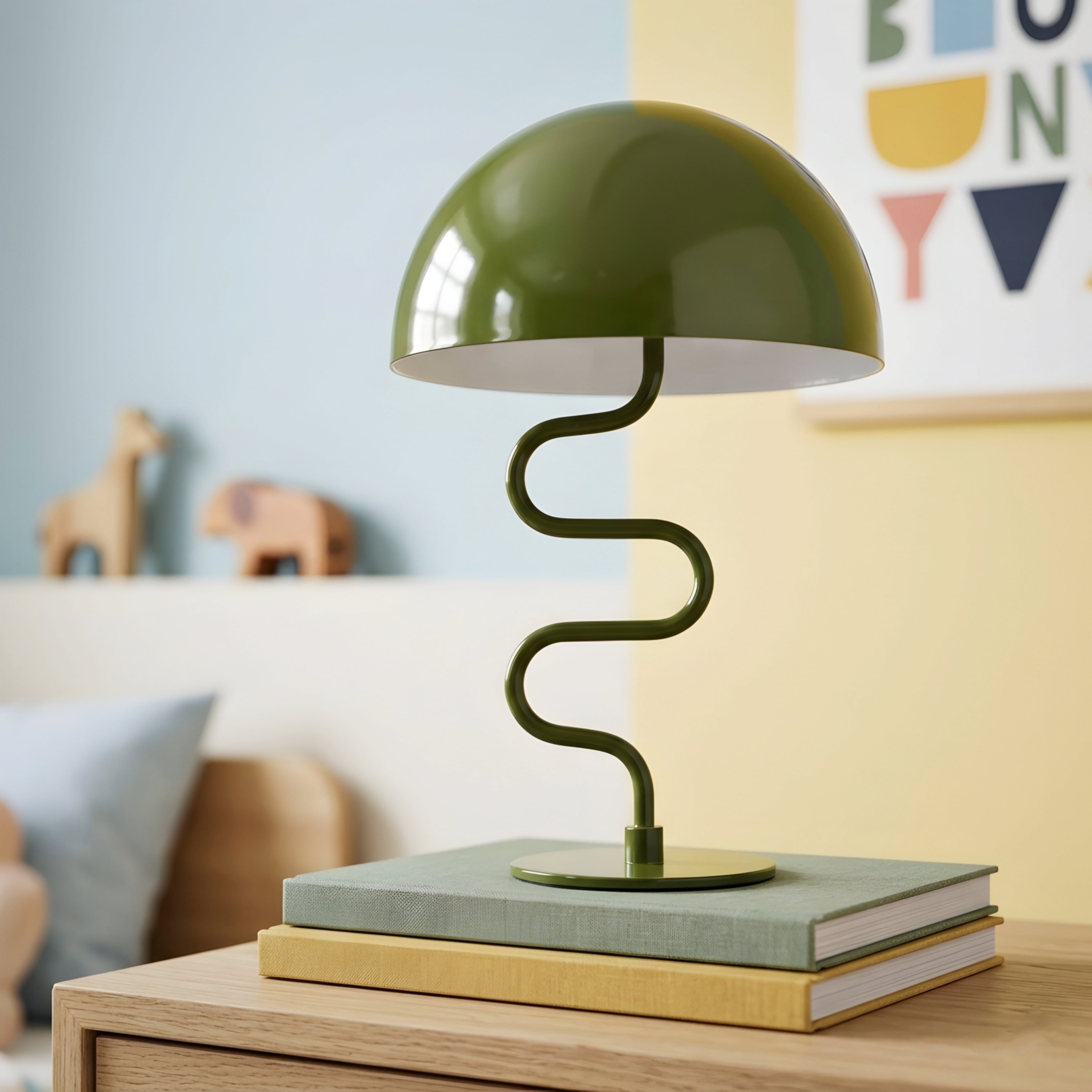 Serpine Dome Table Lamp – Modern Mushroom Desk Light Curved Green Metal Bedroom Living Room