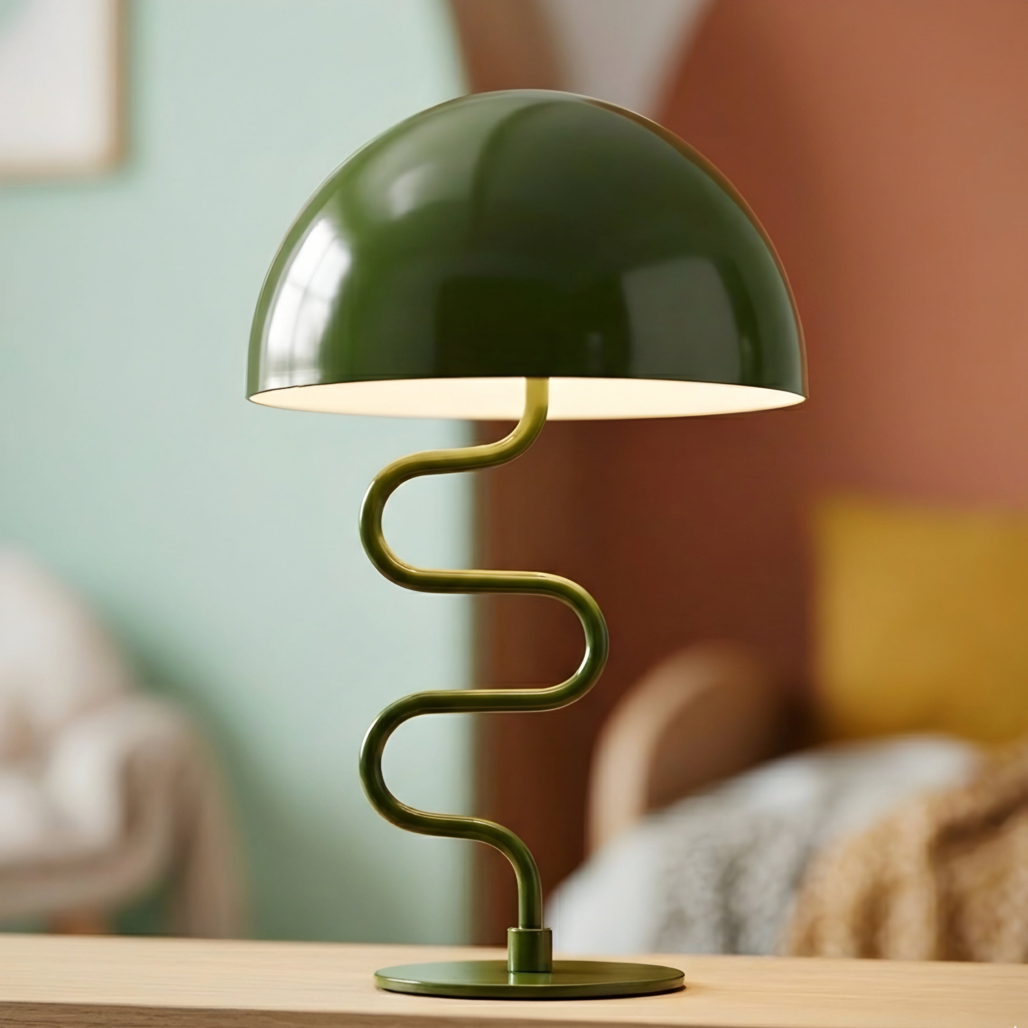 Serpine Dome Table Lamp – Modern Mushroom Desk Light Curved Green Metal Bedroom Living Room