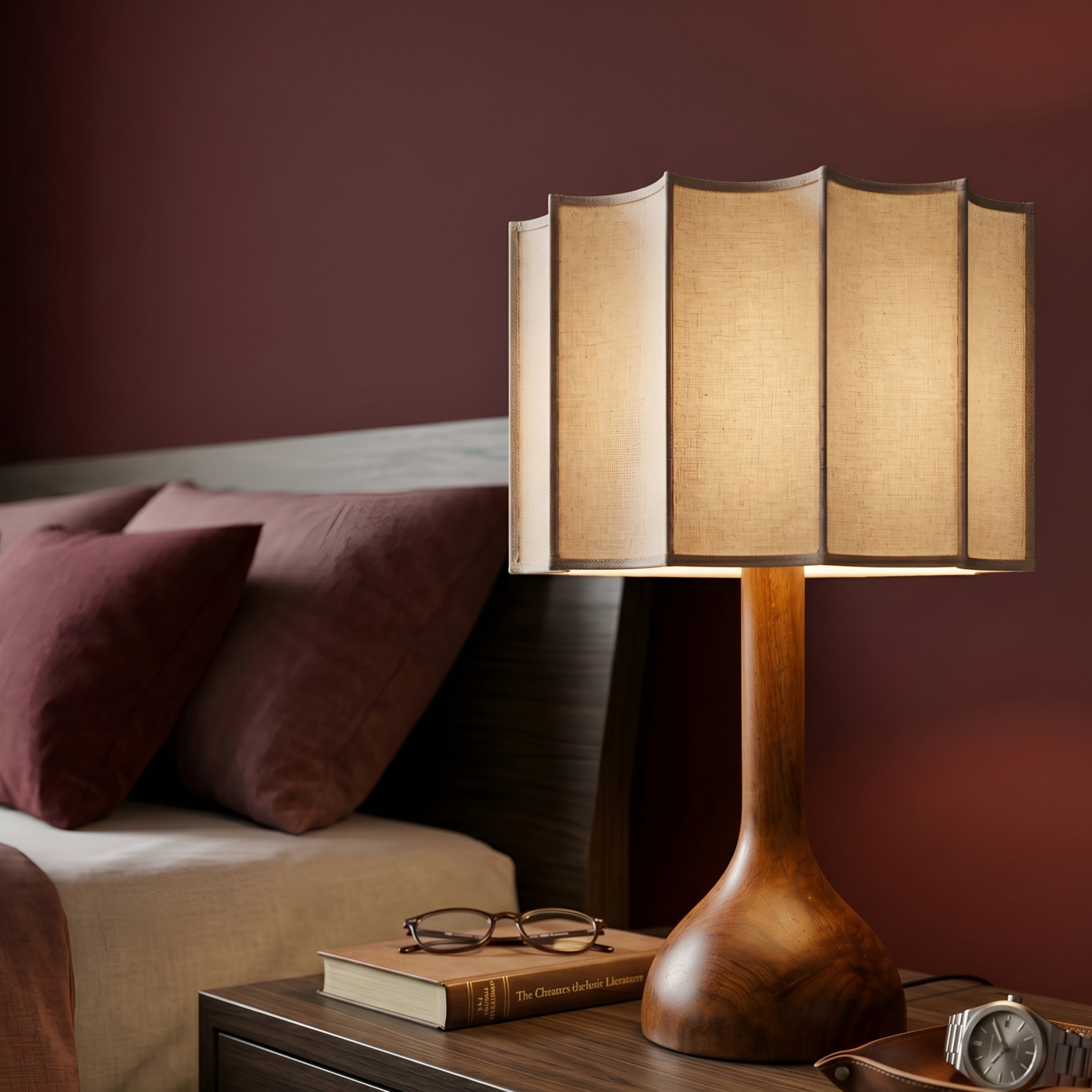 Kaelen Glow Table Lamp – Wooden Base Linen Shade Living Room Bedroom Decorative Lighting