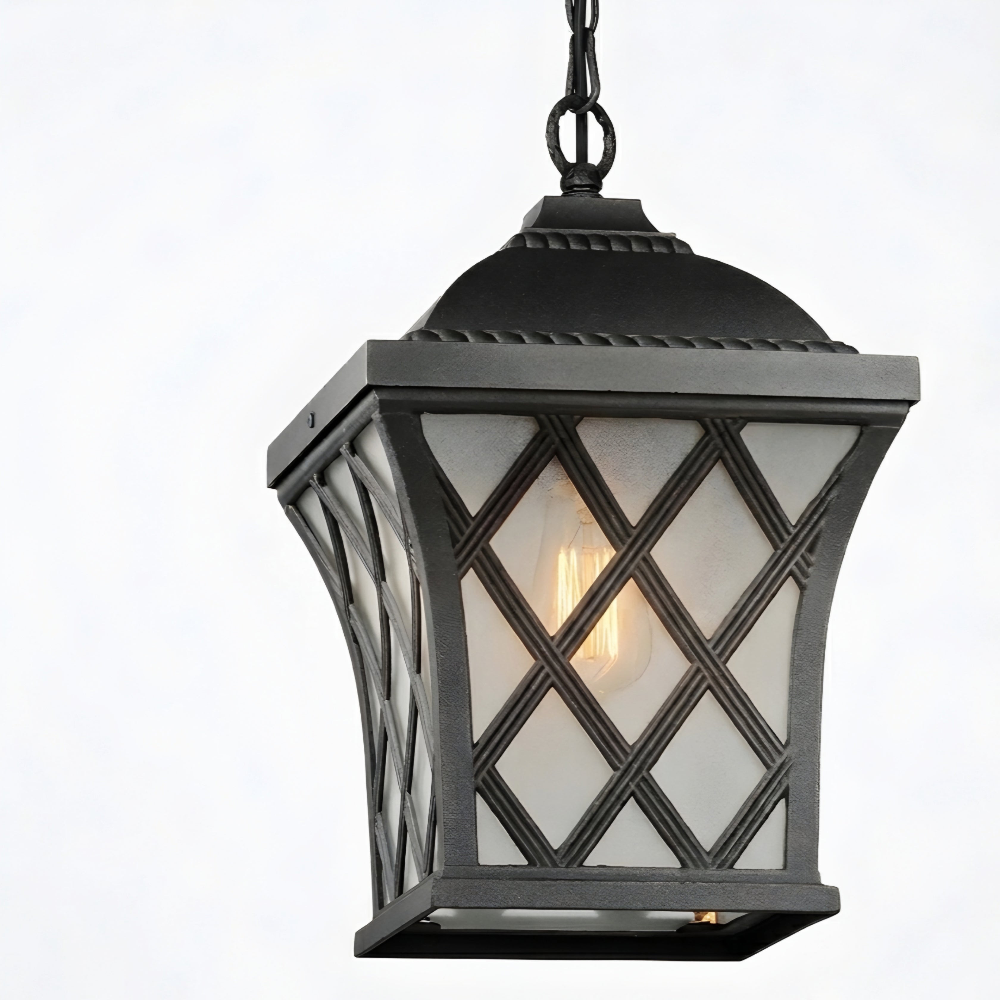 Trellis Gate Outdoor Pendant Light – Hanging Porch Entryway Decorative Lantern Waterproof Black Metal