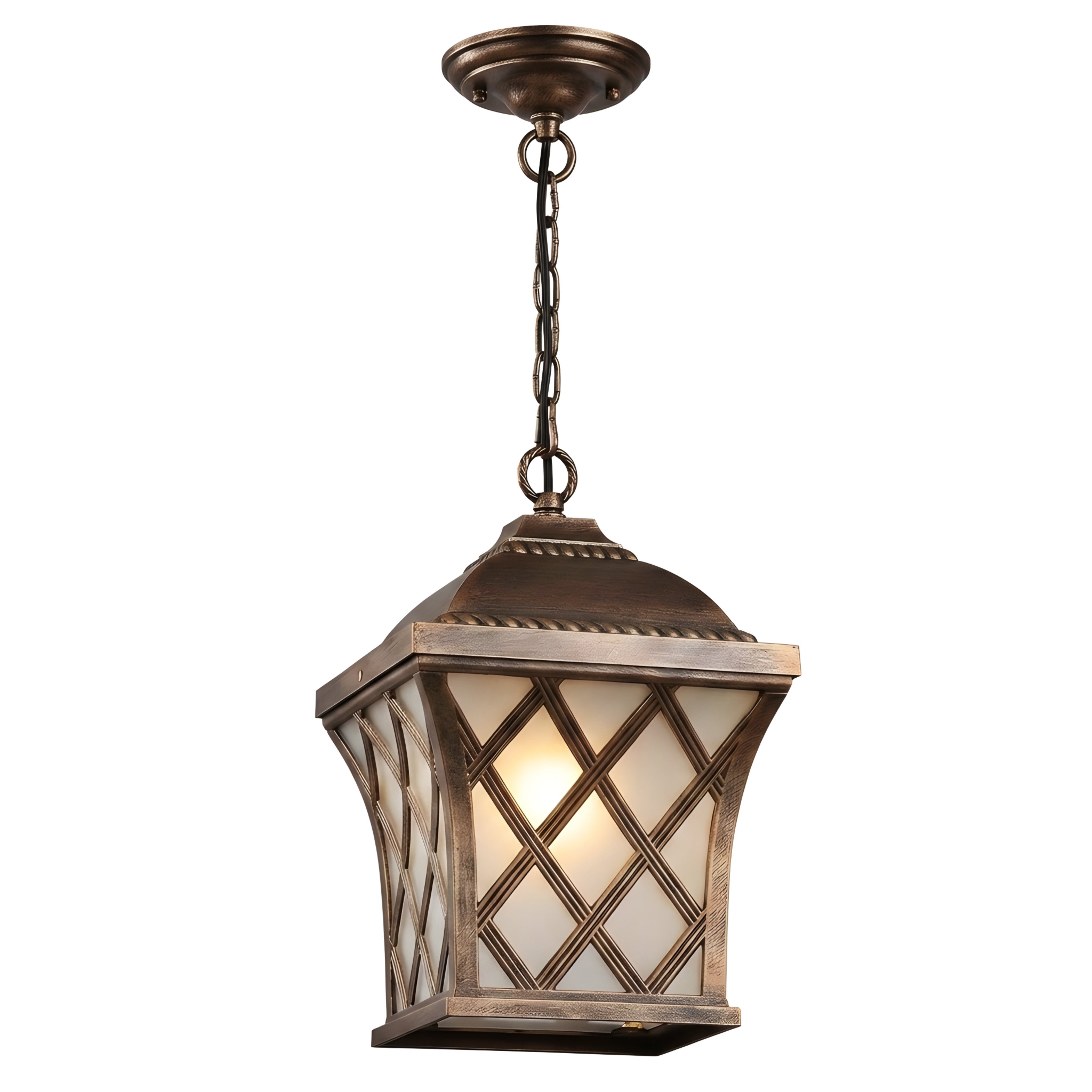 Trellis Gate Outdoor Pendant Light – Hanging Porch Entryway Decorative Lantern Waterproof Black Metal