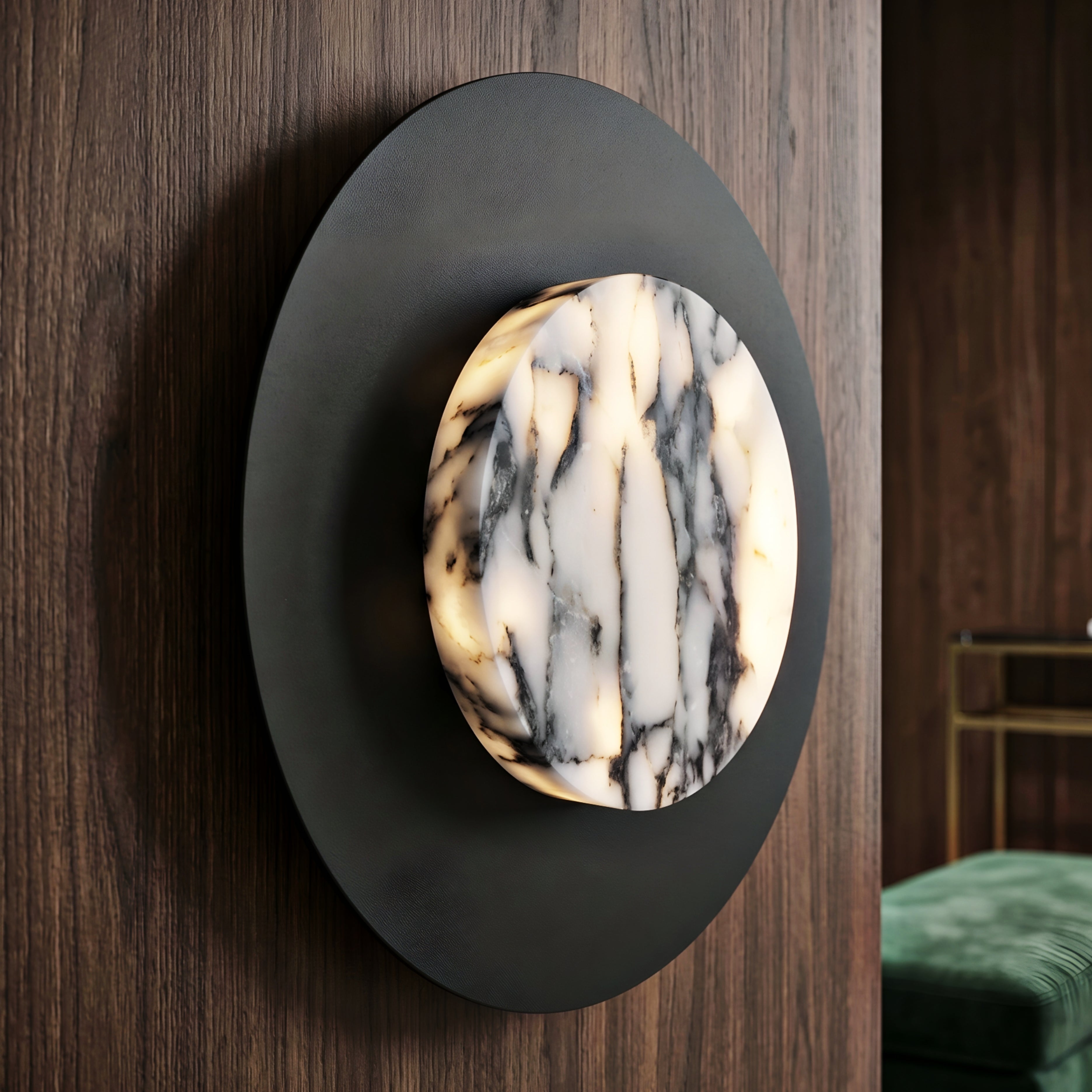 Orbyx Marble Wall Sconce – Modern Round Black Metal Decorative Lighting Bedroom Living Room