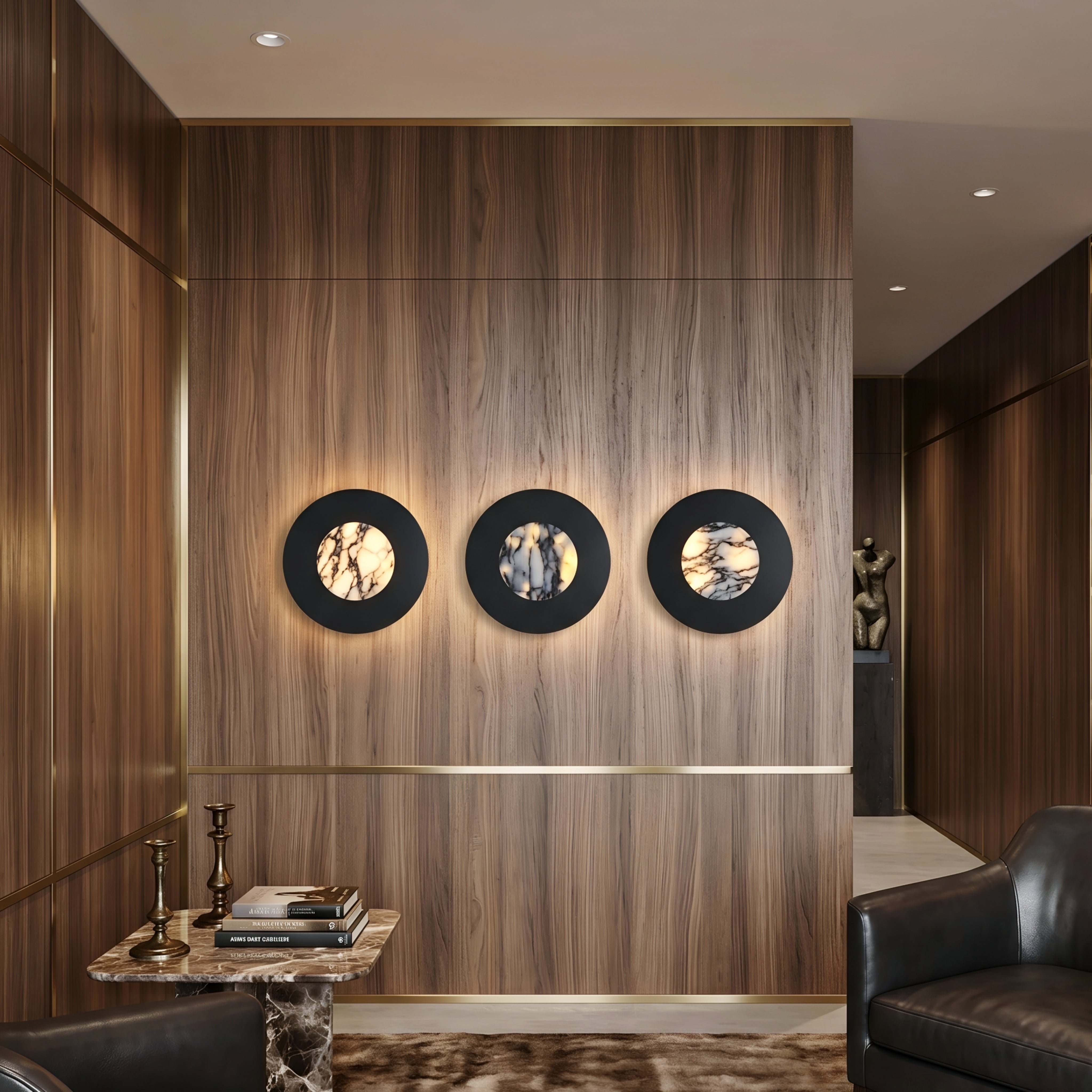 Orbyx Marble Wall Sconce – Modern Round Black Metal Decorative Lighting Bedroom Living Room