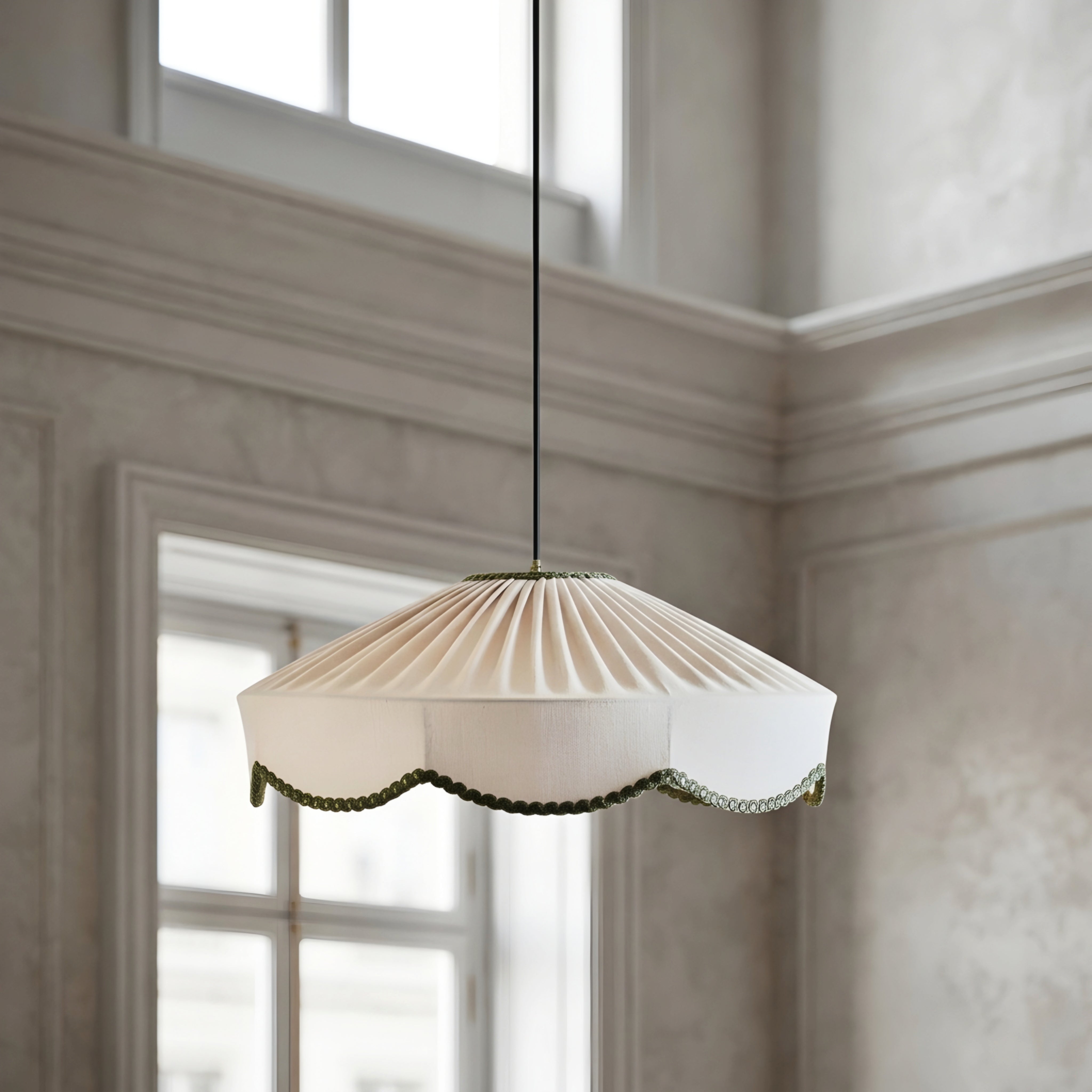 Bewa Scalloped Pendant Light – Fabric Shade Ceiling Hanging Lamp Dining Room Living Room Decorative Lighting