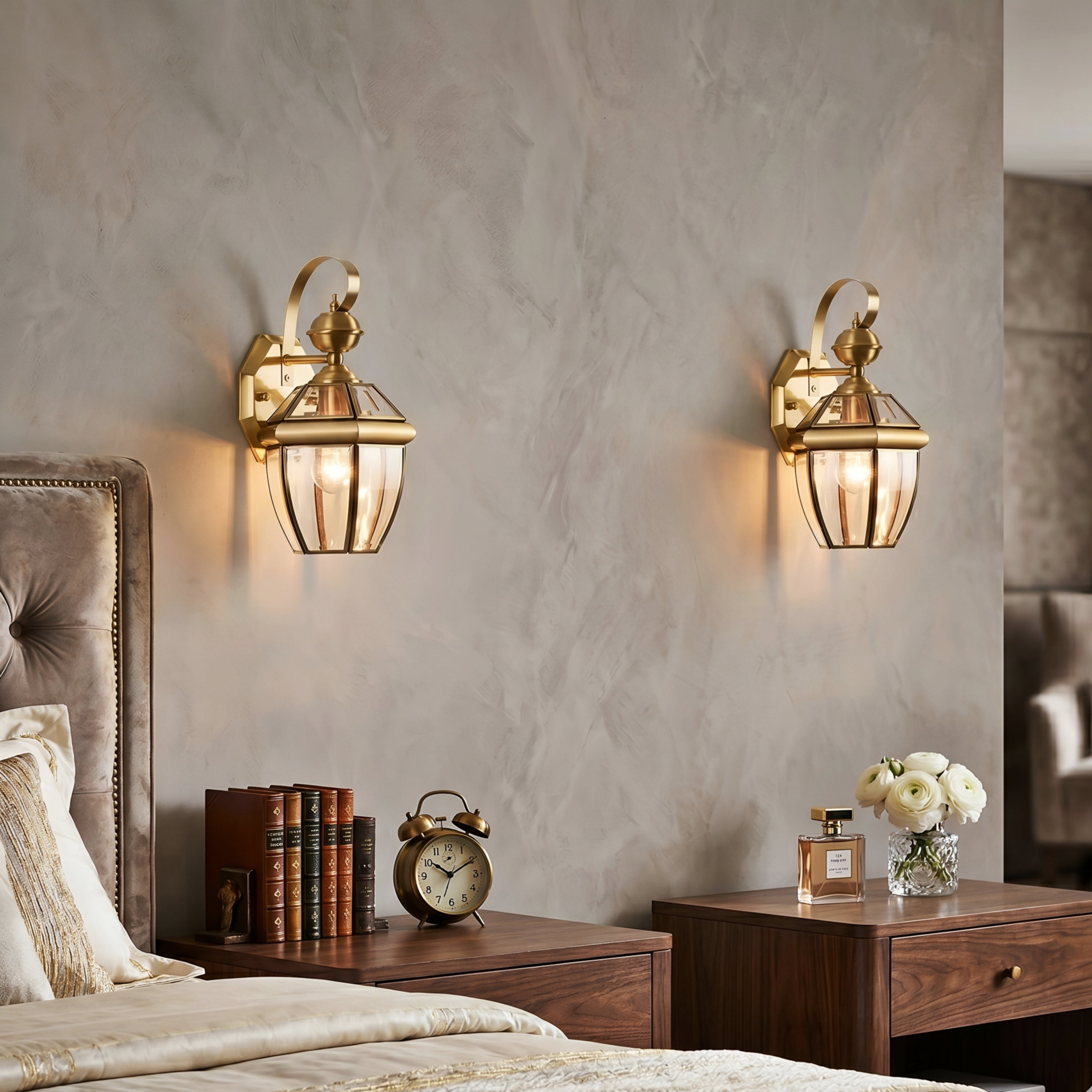 Verance Lantern Wall Sconce – Brass Outdoor Indoor Decorative Lighting Candle Style Glass Fixture Entryway