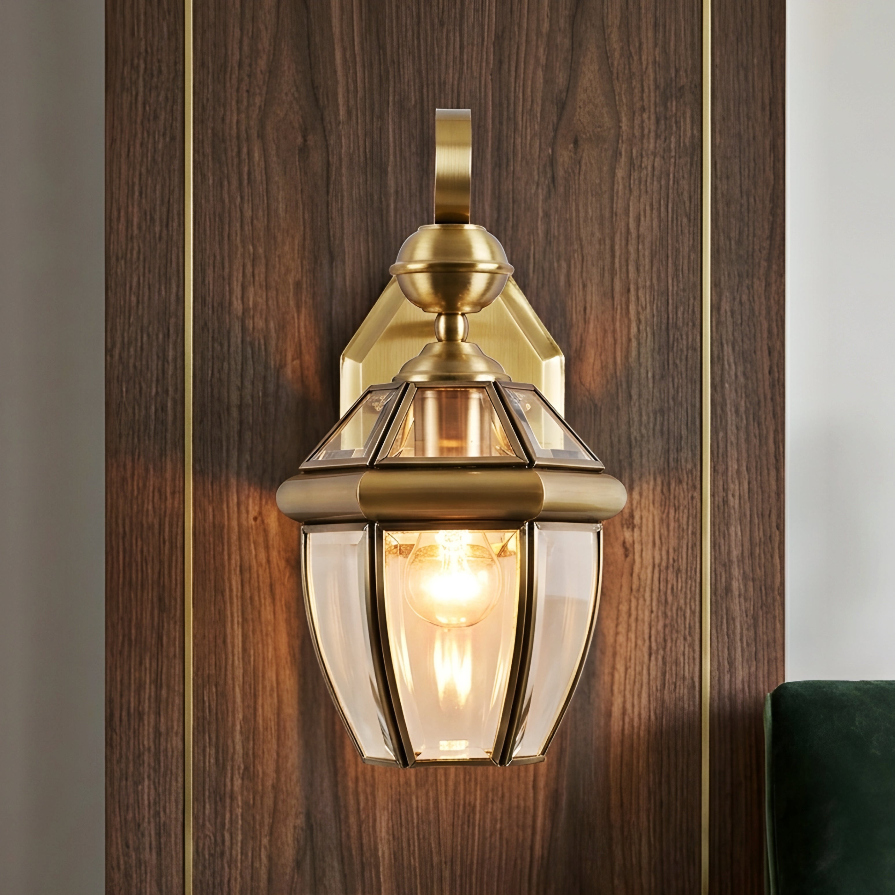 Verance Lantern Wall Sconce – Brass Outdoor Indoor Decorative Lighting Candle Style Glass Fixture Entryway