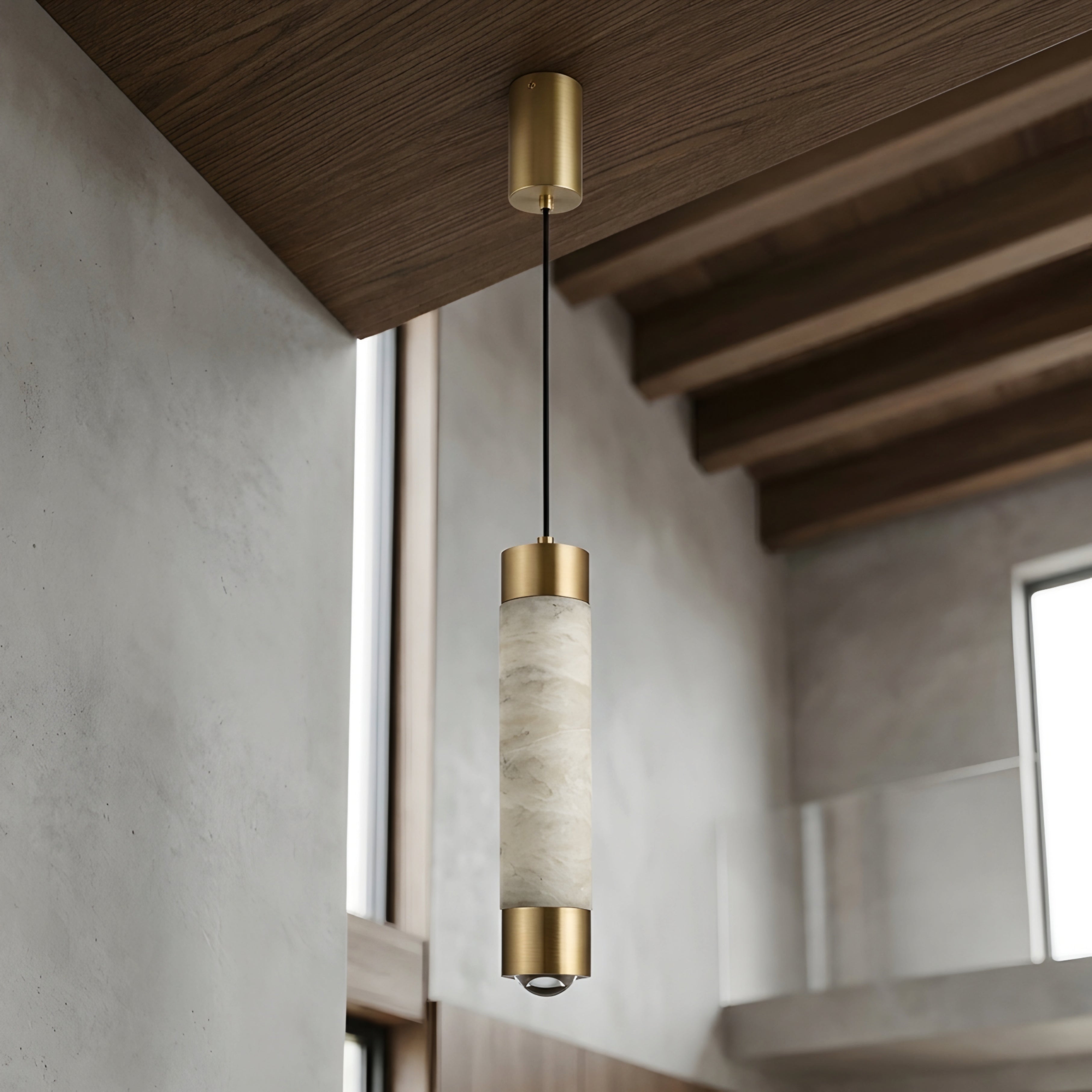 Marvelo Cylinder Pendant Light – Alabaster Brass Modern Decorative Lighting Kitchen Island Dining Room